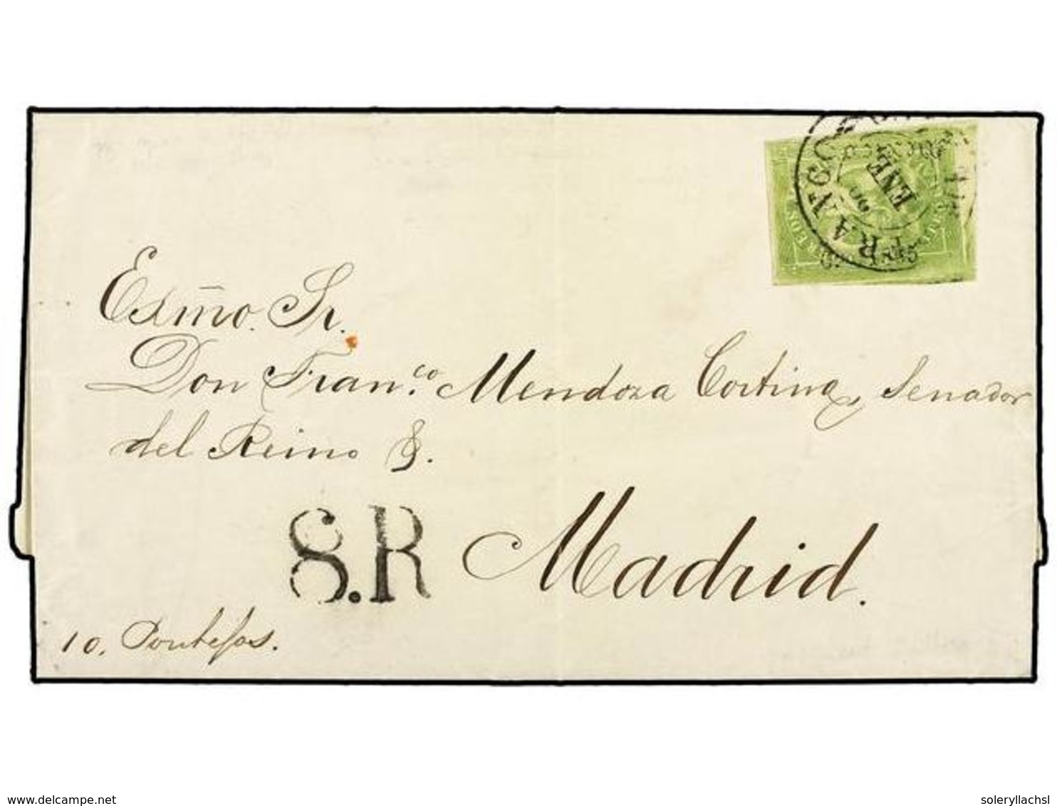 MEXICO. Sc.24. 1865 (Jan 20). Entire Letter To MADRID From MEXICO City Franked By Eagle 4 R. Green (6-1865) Tied By Mexi - Sonstige & Ohne Zuordnung