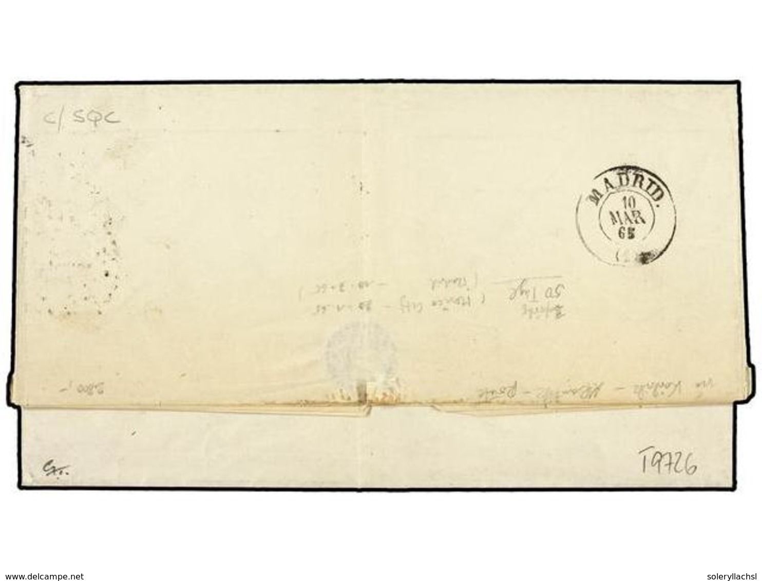 MEXICO. Sc.24. 1865 (Jan 20). Entire Letter To MADRID From MEXICO City Franked By Eagle 4 R. Green (6-1865) Tied By Mexi - Autres & Non Classés