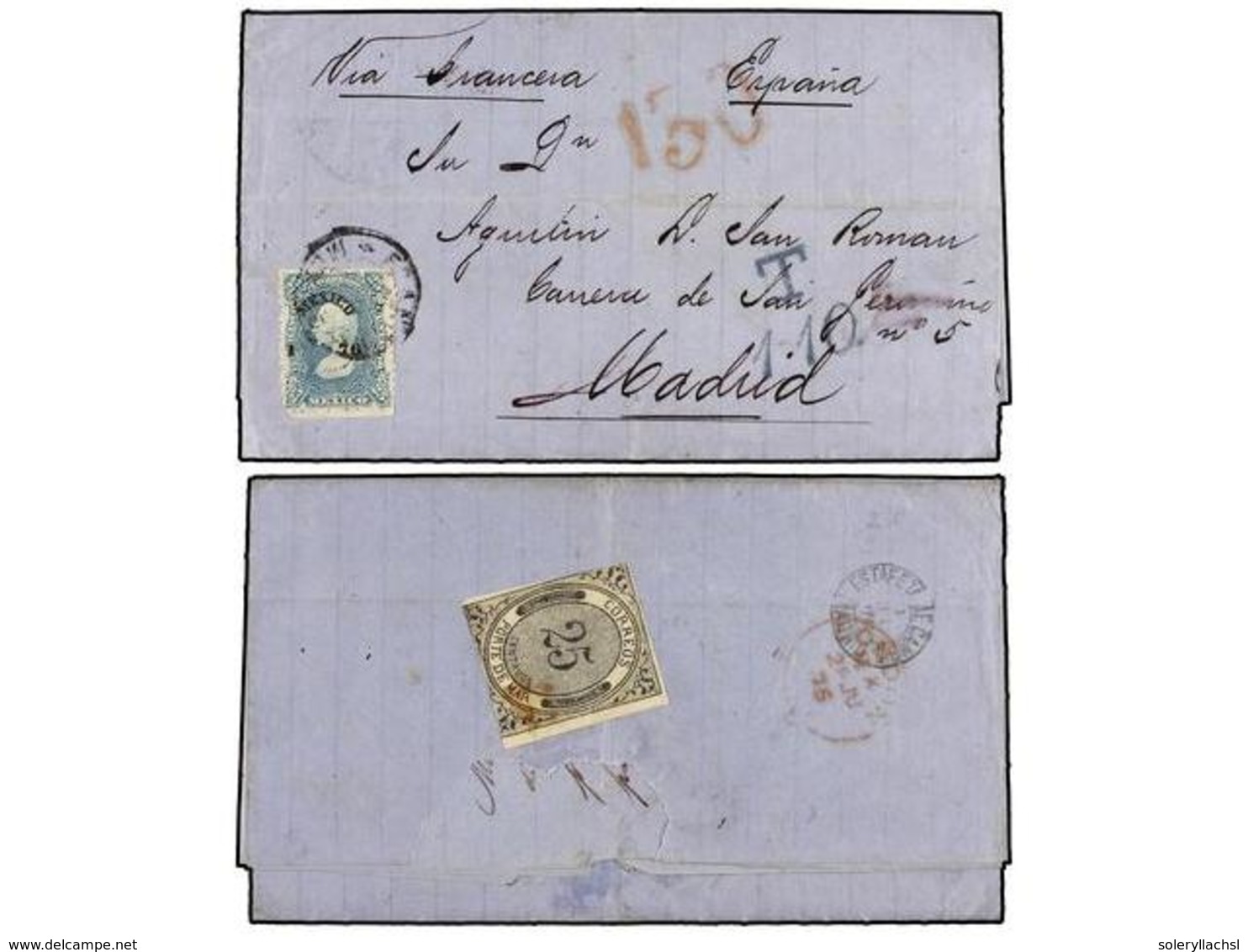 MEXICO. 1876. S. LUIS DE POTOSÍ A MADRID. Circulada Con Sello De 25 Cts. Azul, Mat. MÉXICO, Circulada Vía Inglaterra, Ta - Autres & Non Classés