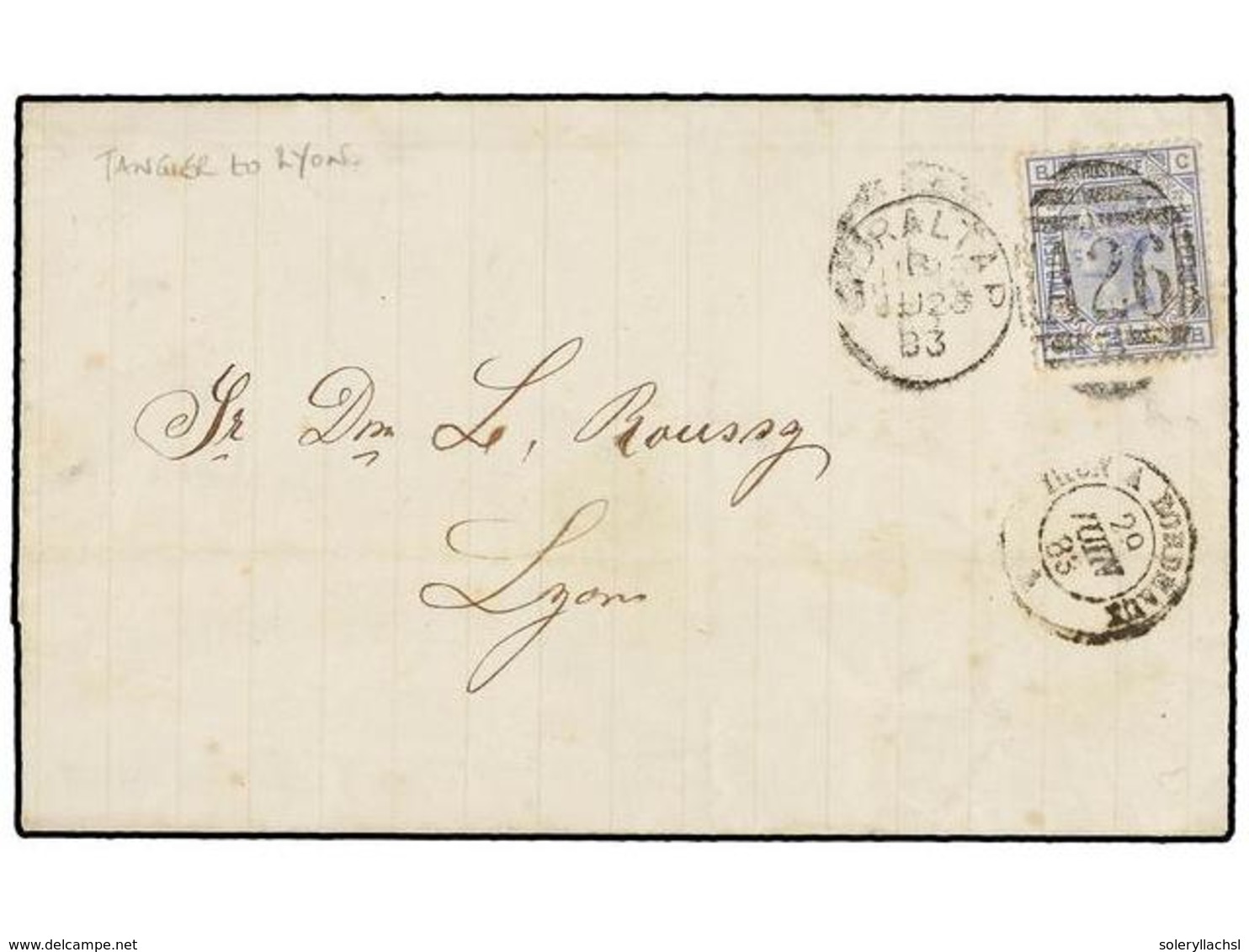 MARRUECOS INGLES. 1883. TANGIER To FRANCE. Folded Letter Franked With GB 2 1/2 D. Blue Stamp Tied By Duplex GIBRALTAR/A2 - Sonstige & Ohne Zuordnung