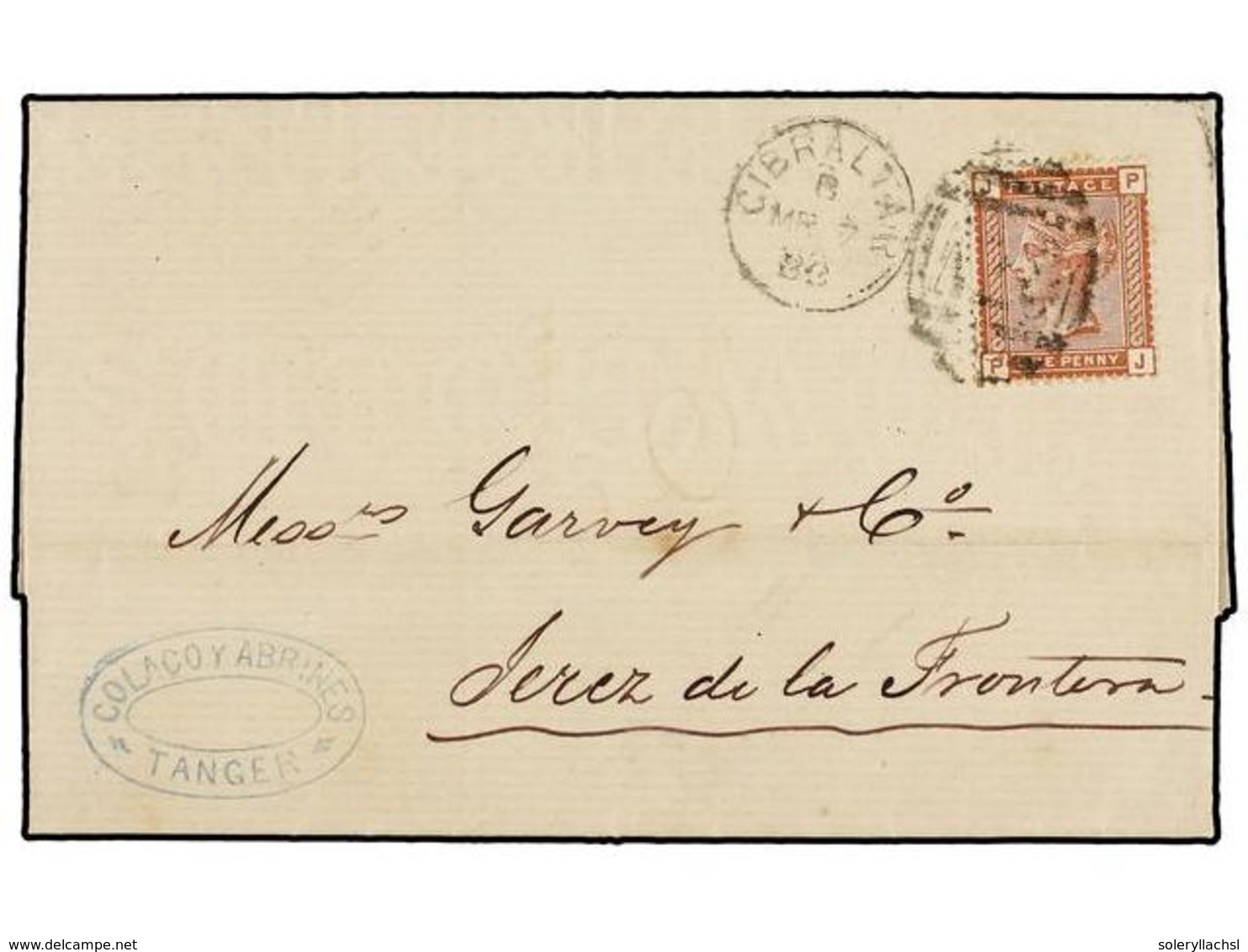 MARRUECOS INGLES. 1888. TANGIER To SPAIN. Entire Letter Franked With GB 1 D. Stamp Tied By Duplex GIBRALTAR/A 26. Rare P - Otros & Sin Clasificación