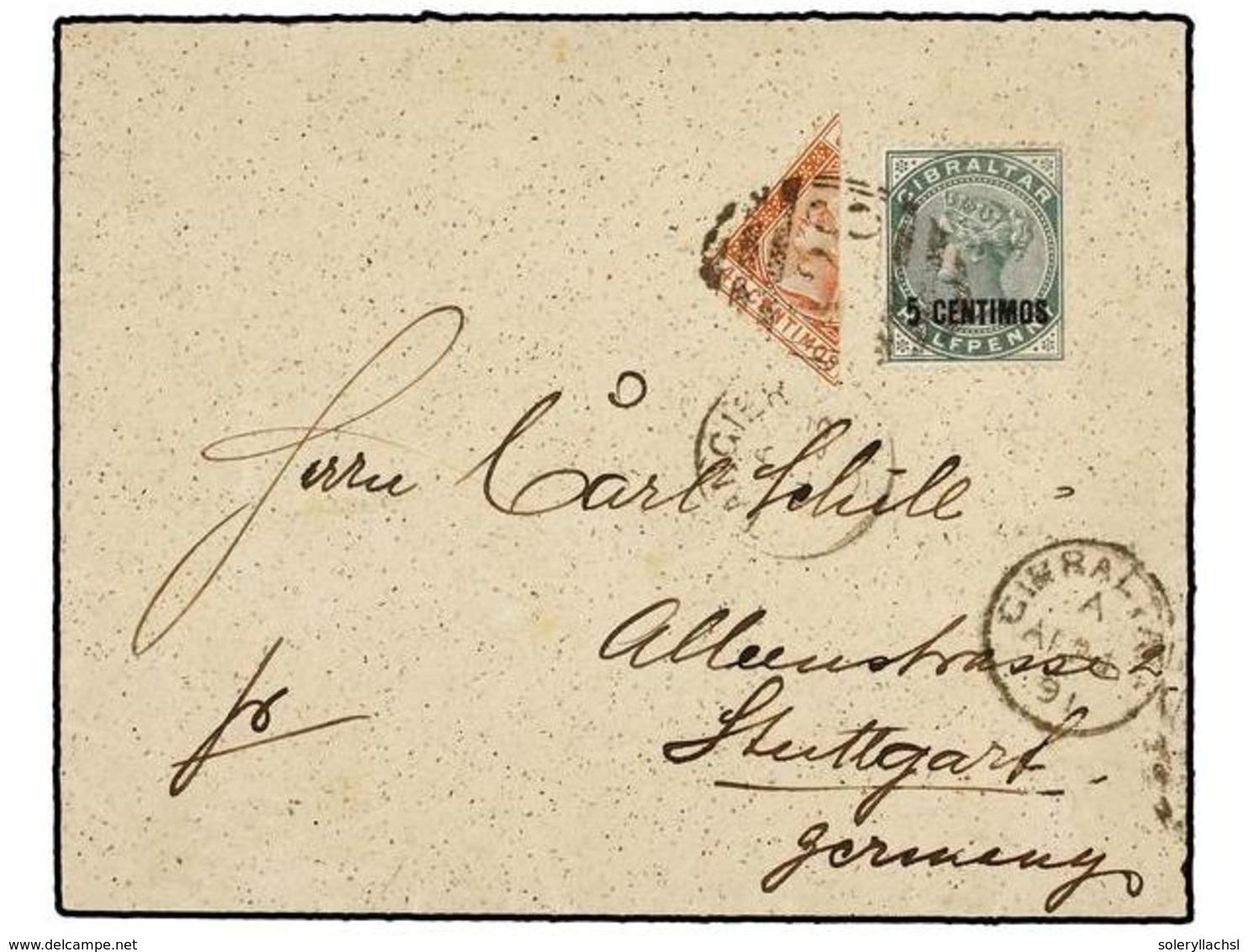 MARRUECOS INGLES. 1891. TANGIER To GERMANY. Cover Franked With Gibraltar 5 Cts. On 1/2 D. Green And Bisected 40 Cts. Sta - Sonstige & Ohne Zuordnung