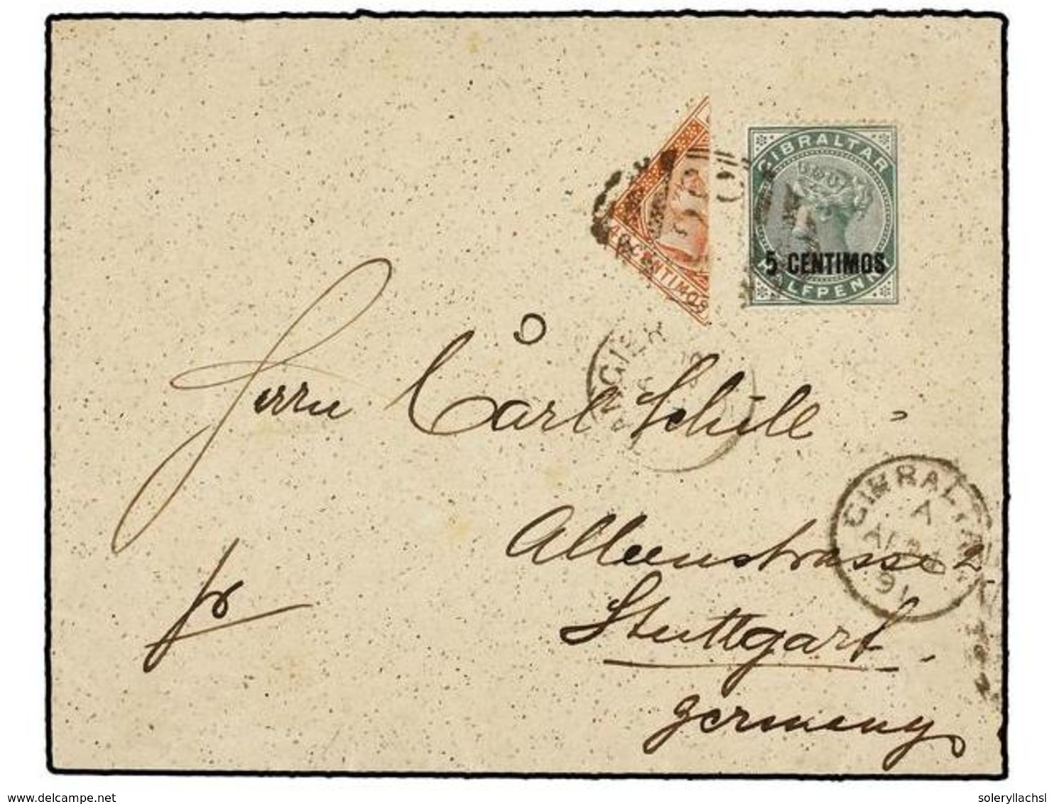 MARRUECOS INGLES. 1891. TANGIER To GERMANY. Cover Franked With Gibraltar 5 Cts. On 1/2 D. Green And Bisected 40 Cts. Sta - Autres & Non Classés