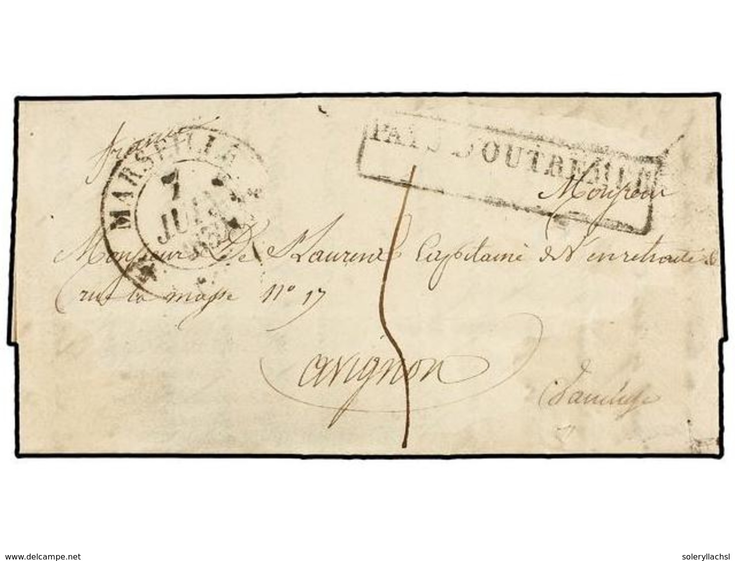 MARRUECOS FRANCES. 1832. TANGER A FRANCIA. Carta Completa Con Texto, Marca De Entrada PAYS D'OUTREMER Y Fechador De Mars - Otros & Sin Clasificación