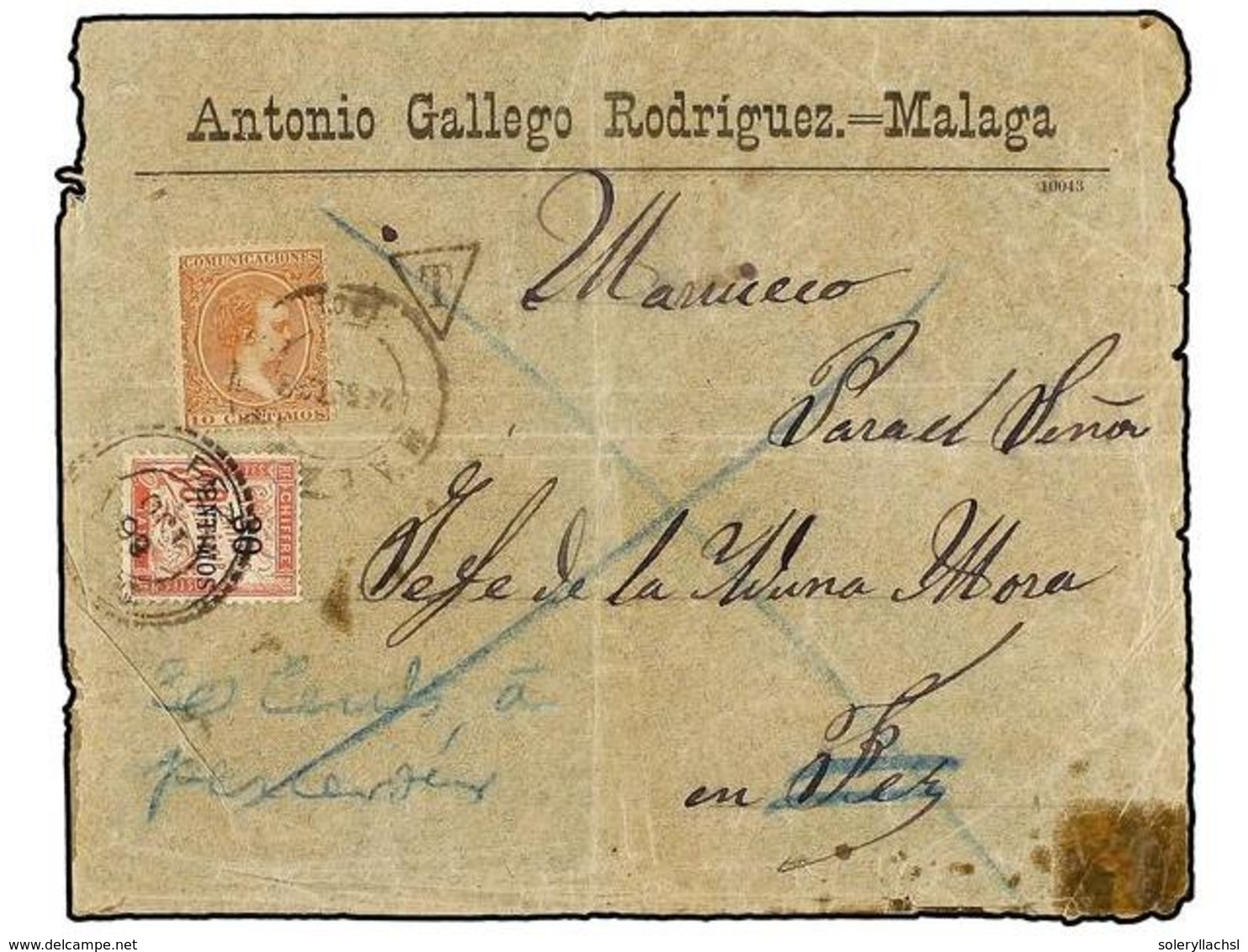 MARRUECOS FRANCES. Yv.T-3. 1898. MÁLAGA A FEZ. Sobre Circulado Con Sello Español De 10 Cts. Castaño, Tasada Por Insufici - Autres & Non Classés