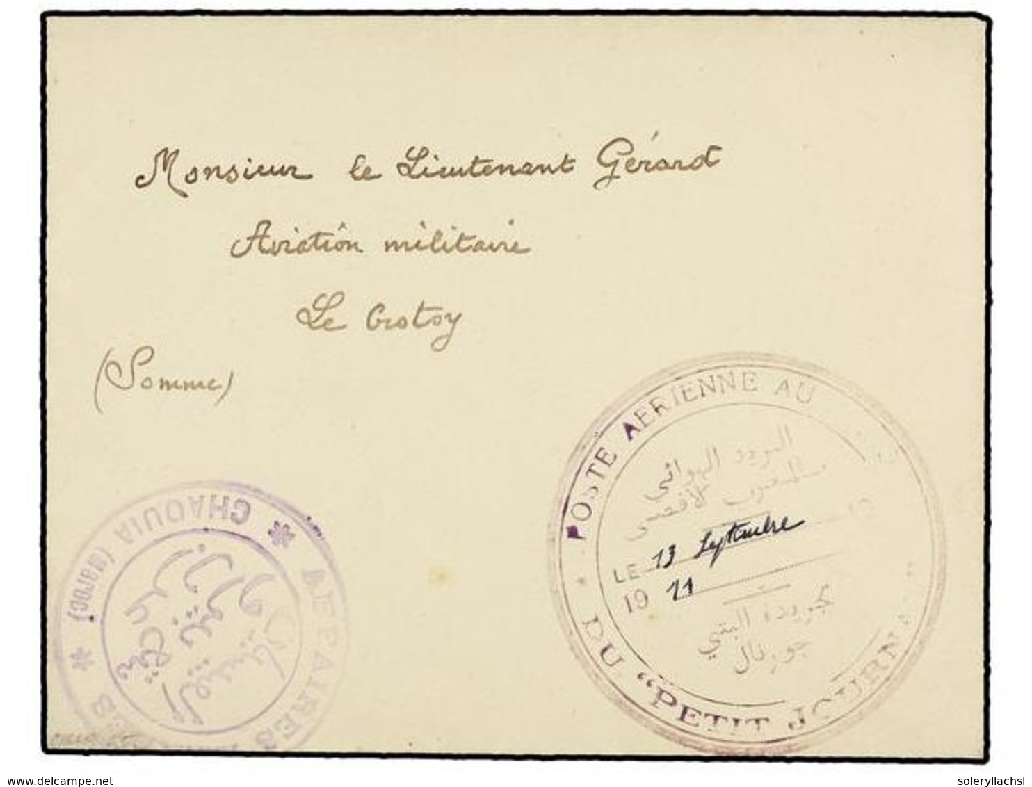 MARRUECOS FRANCES. 1911. CHAOUIA A LE CROTOY (Somme). Circulada En El PRIMER VUELO, Realizado En Marruecos Entre CASABLA - Sonstige & Ohne Zuordnung