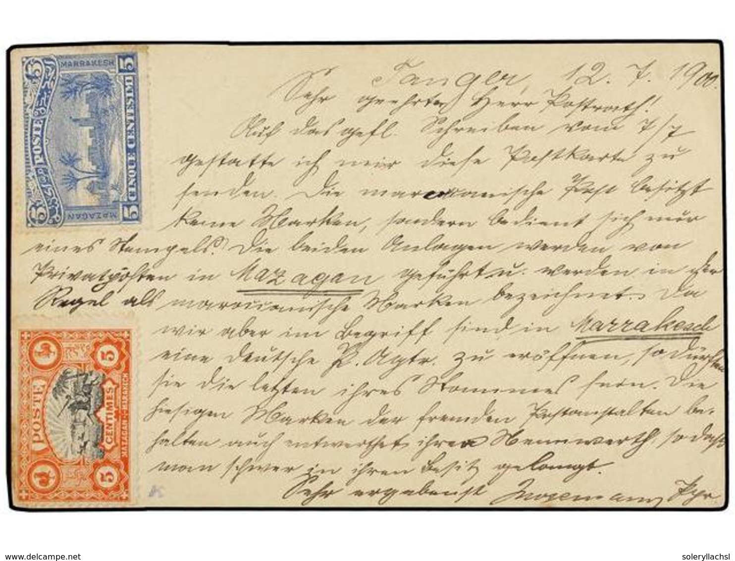 MARRUECOS: CORREO LOCAL. 1900. TANGER A OLDEMBURG (Alemania). Entero Postal De 10 Cts. S. 10 Pf. Al Dorso Sellos De Los  - Otros & Sin Clasificación