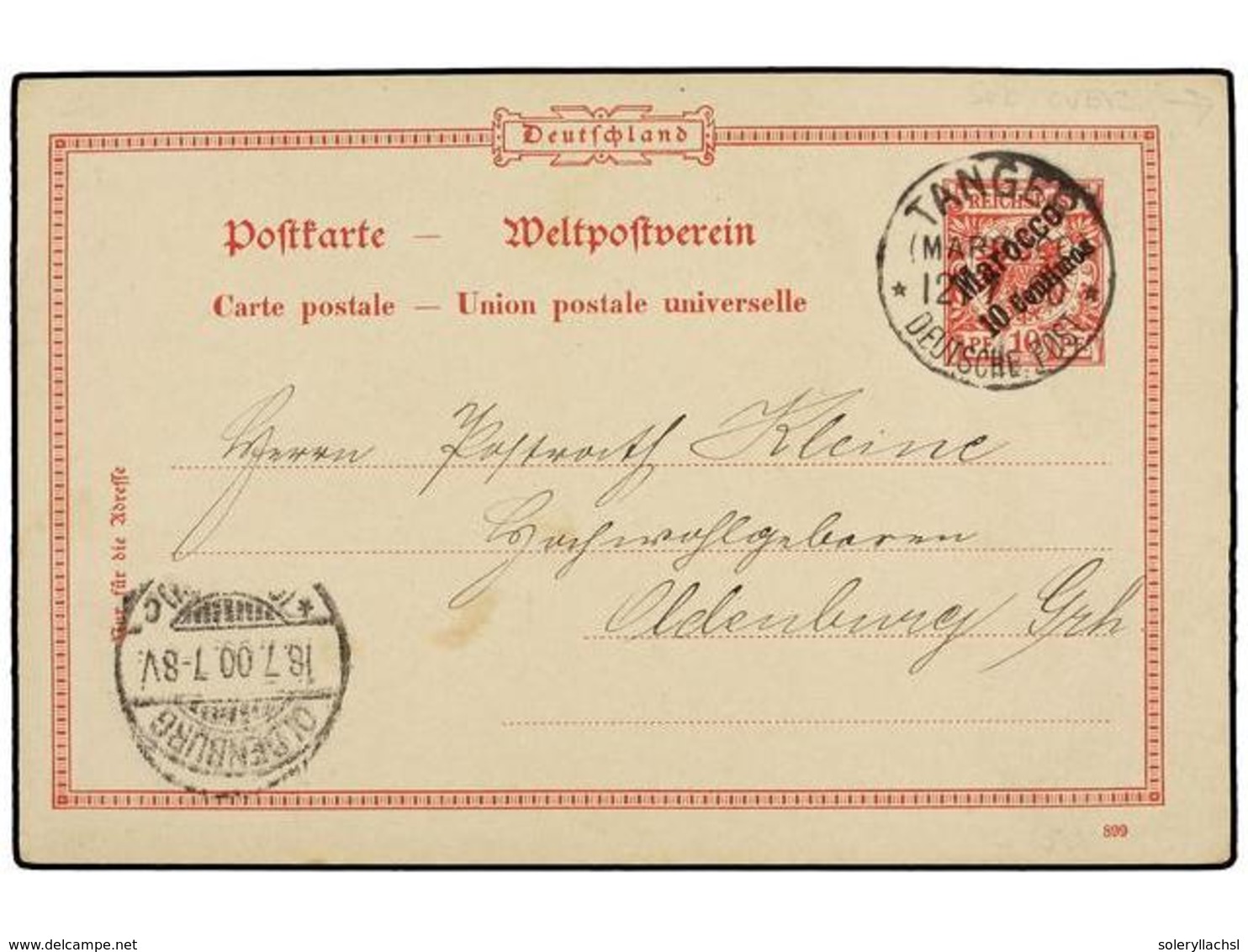 MARRUECOS: CORREO LOCAL. 1900. TANGER A OLDEMBURG (Alemania). Entero Postal De 10 Cts. S. 10 Pf. Al Dorso Sellos De Los  - Autres & Non Classés