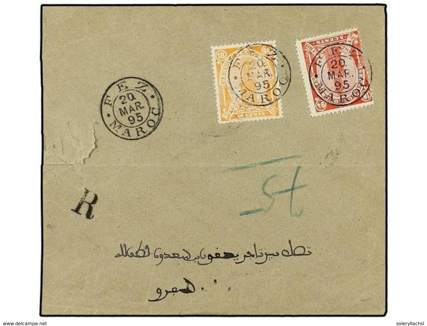 MARRUECOS: CORREO LOCAL. Yv.32, 35. 1895. FEZ A SEFRO. Sobre Circulado Con Sellos Locales De 5 Cts. Rosa Y 50 Cents. Ama - Otros & Sin Clasificación