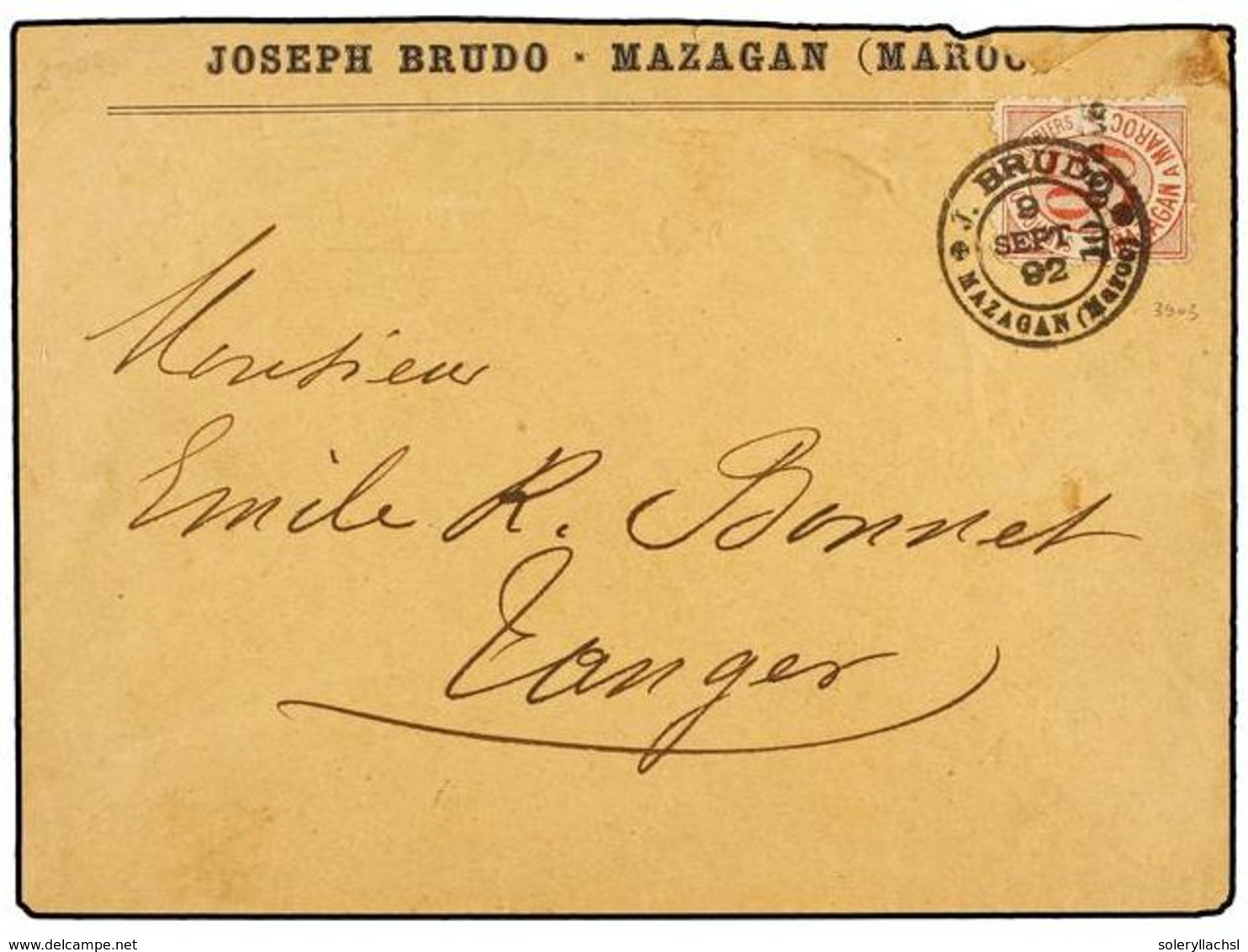 MARRUECOS: CORREO LOCAL. Yv.45. 1892. MAZAGÁN A TANGER. Circulado Con Sello Local De 10 Cts. S. 25 Cts. Rojo, Mat. J. BR - Autres & Non Classés