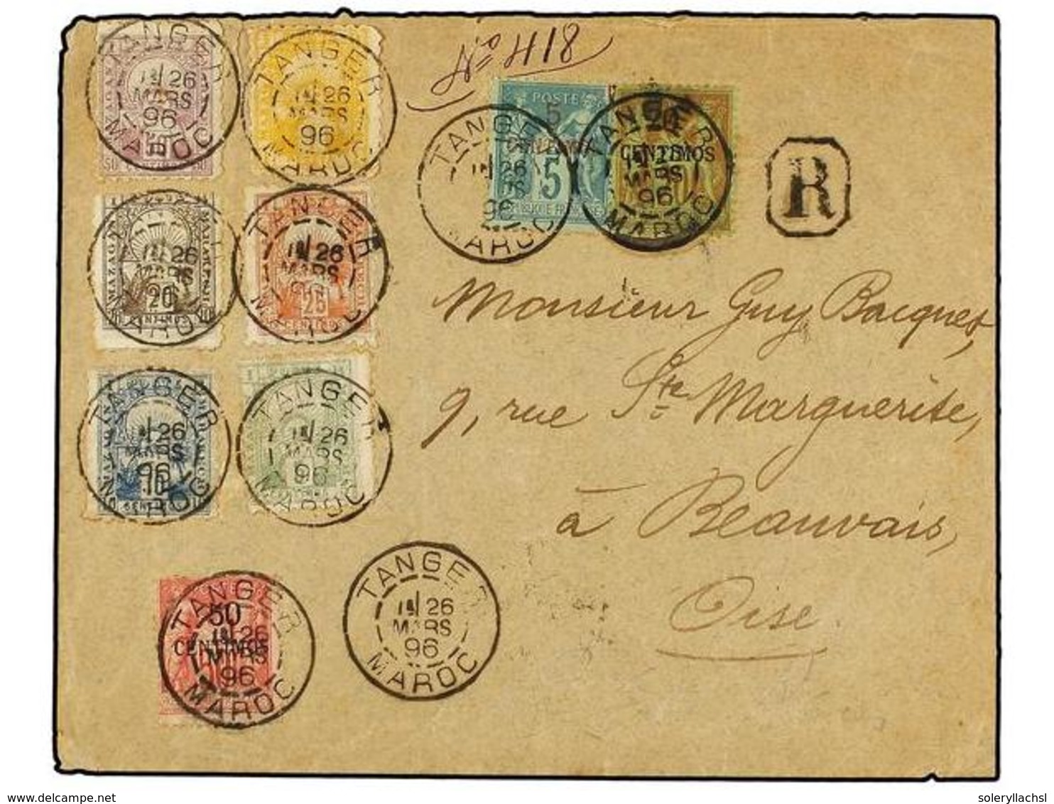 MARRUECOS: CORREO LOCAL. Yv.46/51. 1896. TANGER A FRANCIA. Sobre Con Sellos Locales, Serie Completa De Los Sellos De J.  - Otros & Sin Clasificación