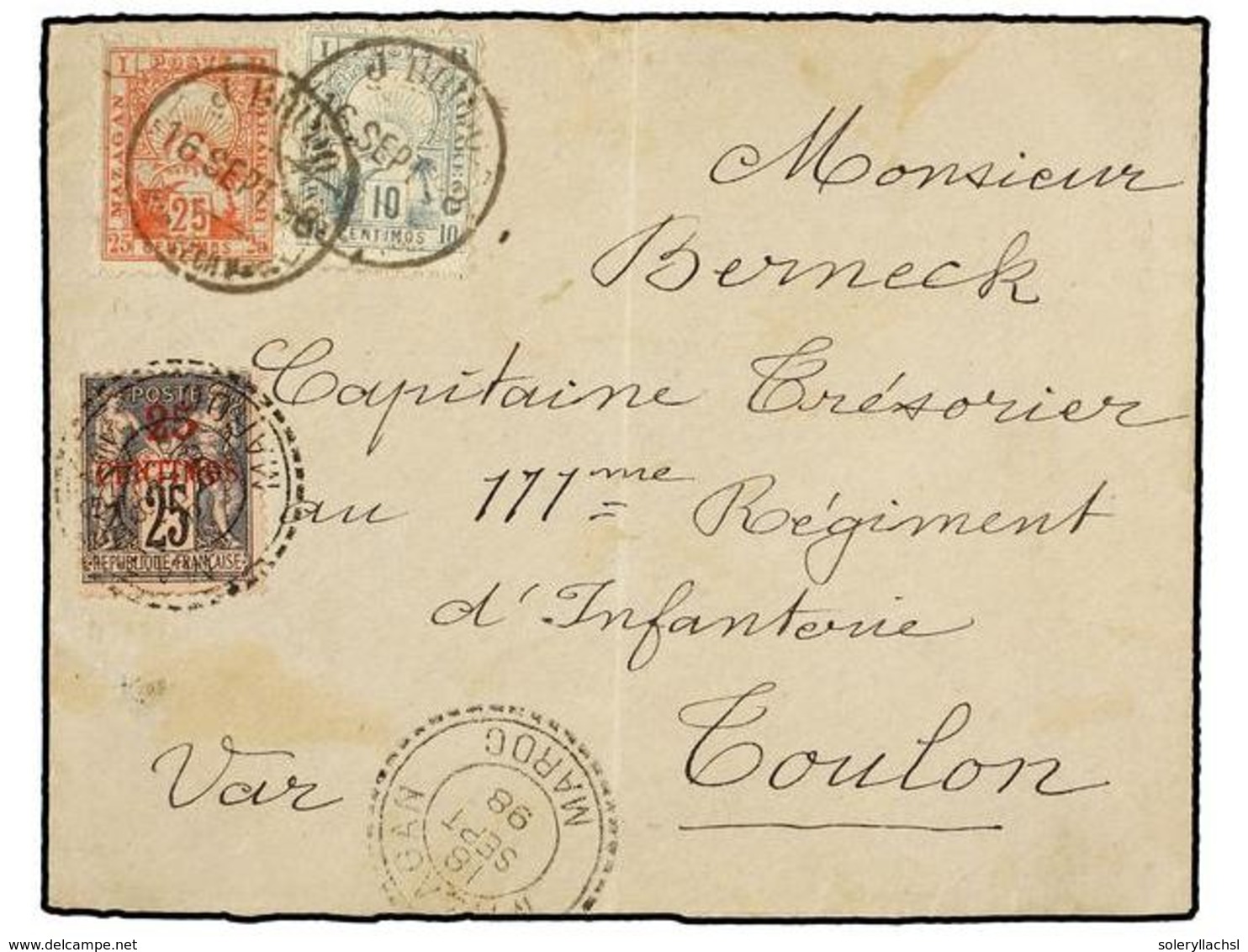 MARRUECOS: CORREO LOCAL. Yv.47, 51B. 1898. MARRAKECH A FRANCIA. Circulada Con Sellos Locales De 10 Cts. Gris Azulado Y 2 - Autres & Non Classés