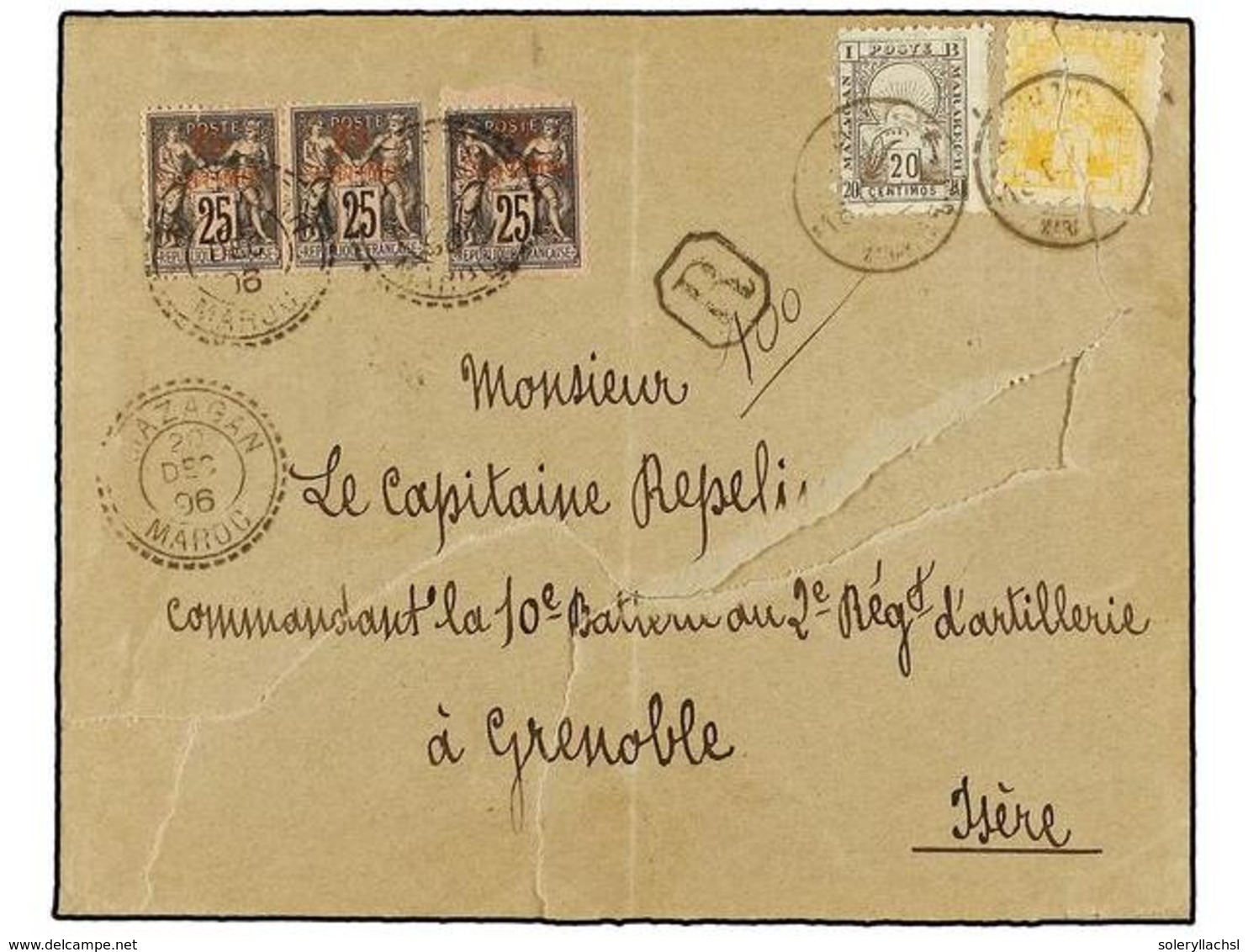 MARRUECOS: CORREO LOCAL. Yv.48 (2), 51. 1896. MARRAKECH A FRANCIA. Carta Certificada Circulada Con Sellos Locales De 20  - Autres & Non Classés