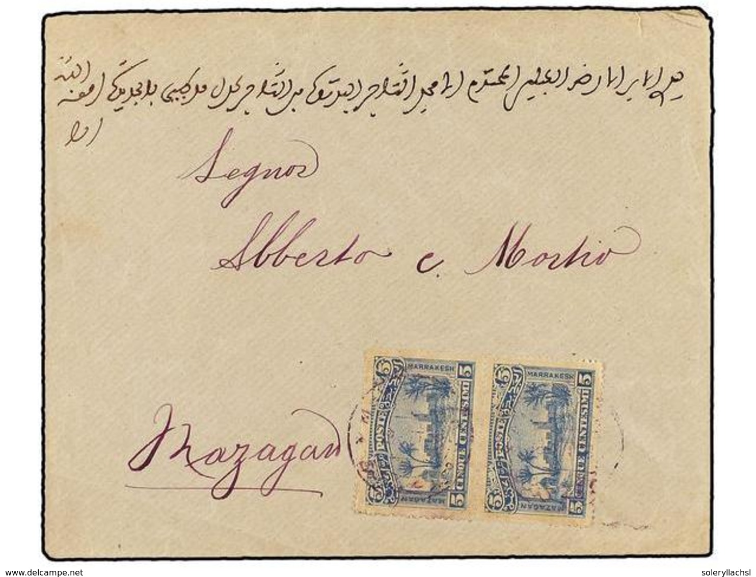 MARRUECOS: CORREO LOCAL. Yv.53 (2). 1898. MARRAKECH A MAZAGÁN. Sobre Circulado Con Sellos Locales De 5 Cts. Azul (2), Al - Autres & Non Classés