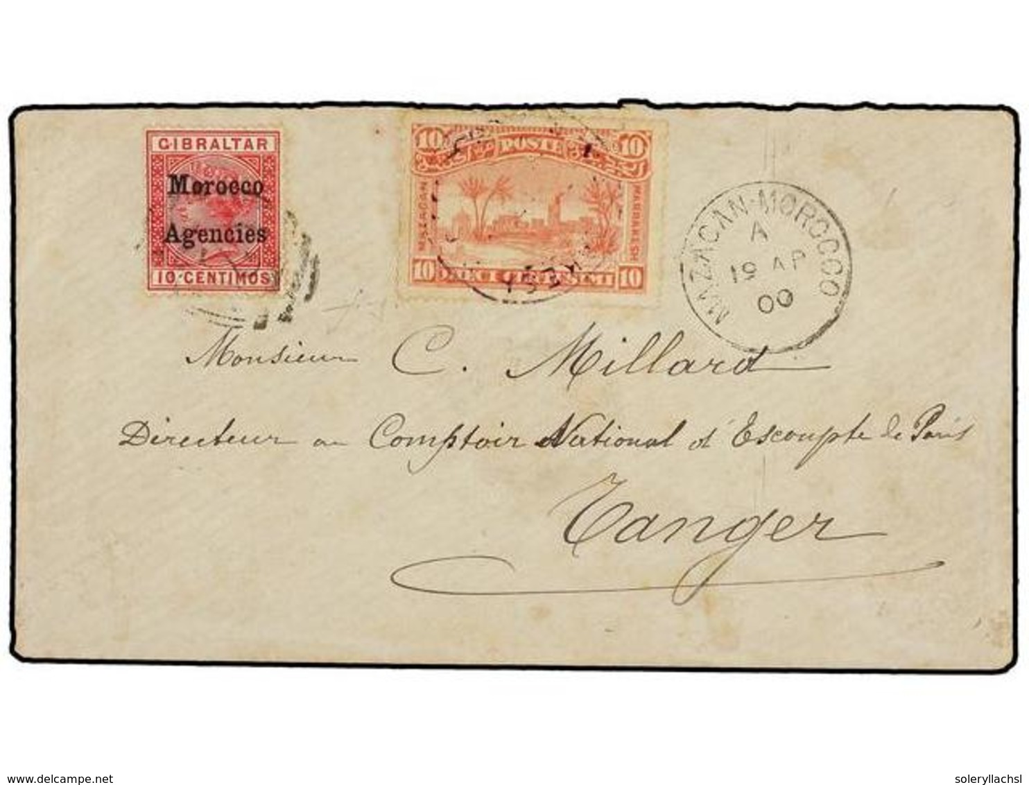 MARRUECOS: CORREO LOCAL. Yv.54. 1900. MARRAKECH A TANGER. Sobre Circulado Con Sello Local De 10 Cts. Rosa Hasta Mazagán  - Autres & Non Classés