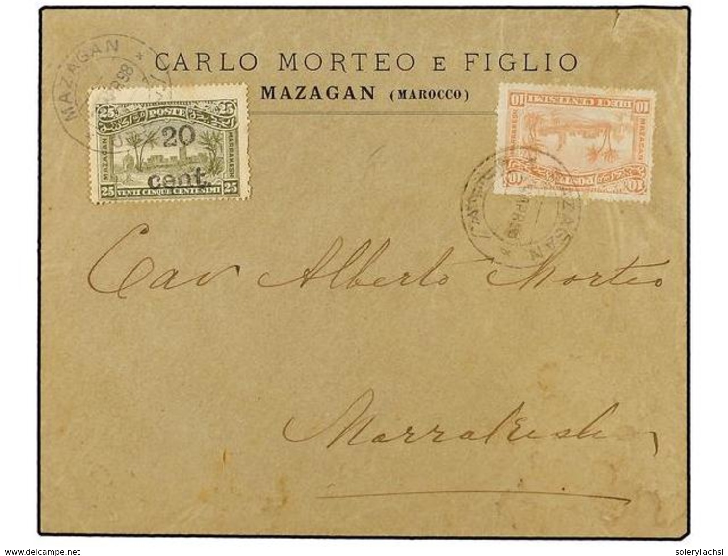 MARRUECOS: CORREO LOCAL. Yv.54, 61c. 1898. MAZAGÁN A MARRAKECH. Sobre Circulado Con Sellos Locales De 10 Cts. Rosa Y 20  - Autres & Non Classés