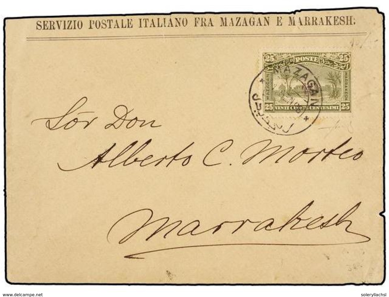 MARRUECOS: CORREO LOCAL. Yv.60. 1898. MAZAGÁN A MARRAKECH. Sobre Circulado Con Sello Local De 10 Cts. S. 25 Cts. Verde.  - Andere & Zonder Classificatie