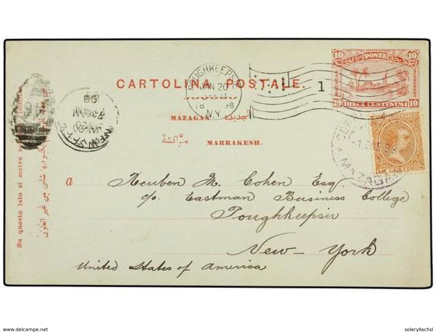 MARRUECOS: CORREO LOCAL. 1898. MAZAGÁN A NEW YORK. Entero Postal Del Servicio Local De 10 Cts. Rosa Circulado Junto A Un - Autres & Non Classés