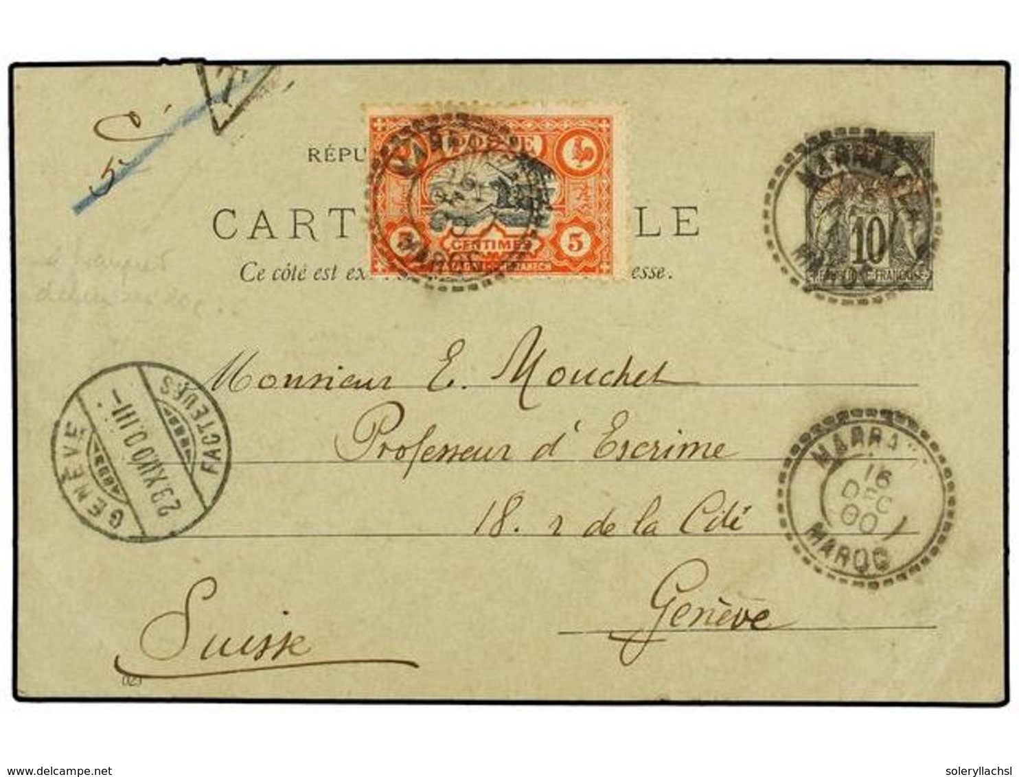 MARRUECOS: CORREO LOCAL. Yv.62. 1900. MARRAKECH A SUIZA. Entero Postal De 10 Cts. Negro Y Sello Local De 5 Cts. Naranja  - Sonstige & Ohne Zuordnung