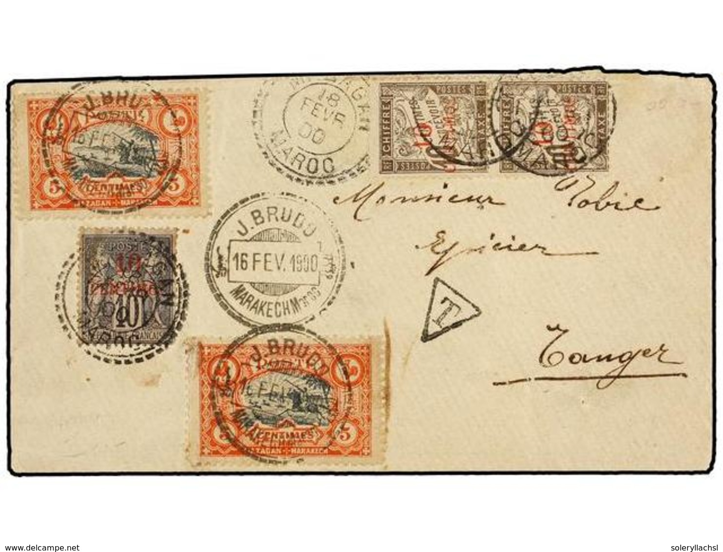 MARRUECOS: CORREO LOCAL. Yv.62 (2). 1900. MARRAKECH A TANGER. Circulada Con Sellos Locales De 5 Cts. Naranja Y Negro (2) - Autres & Non Classés