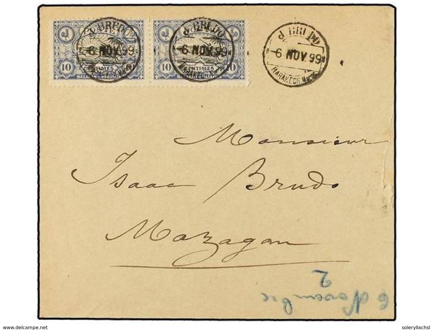 MARRUECOS: CORREO LOCAL. Yv.63 (2). 1899. MARRAKECH A MAZAGÁN. 10 Cts. Azul Y Negro (2). - Autres & Non Classés