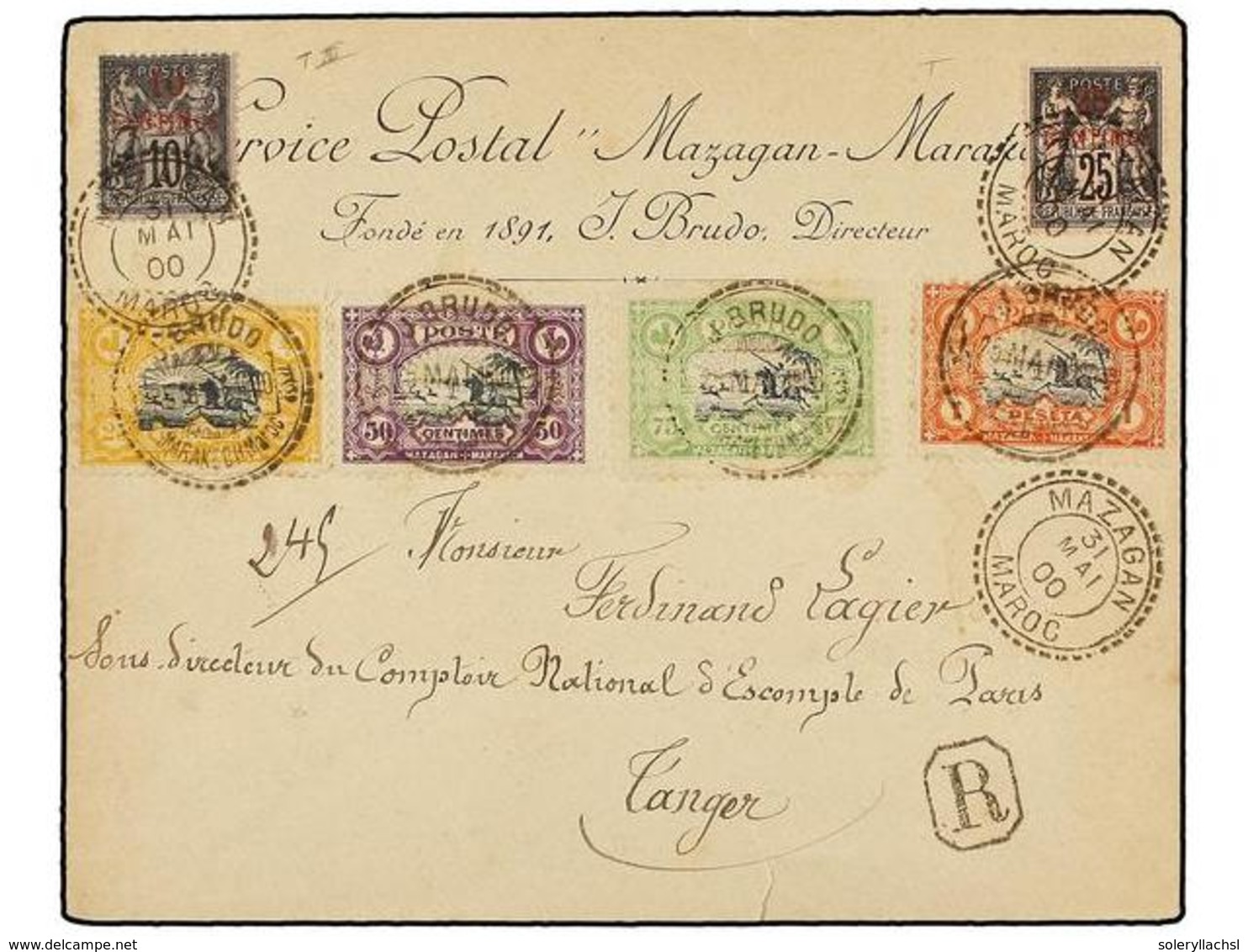 MARRUECOS: CORREO LOCAL. Yv.65, 66, 67, 68. 1900. MARRAKECH A TANGER. Sellos Locales De 25 Cts., 50 Cts., 75 Cts. Y 1 Pt - Sonstige & Ohne Zuordnung