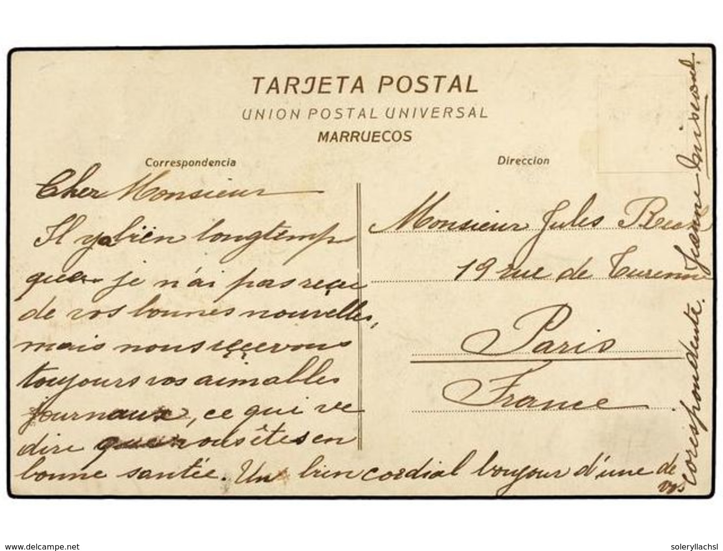 MARRUECOS: CORREO LOCAL. Yv.92. 1908. MOGADOR A FRANCIA. Tarjeta Postal Circulada Con Sello Local De 5 Cts. Verde. - Autres & Non Classés