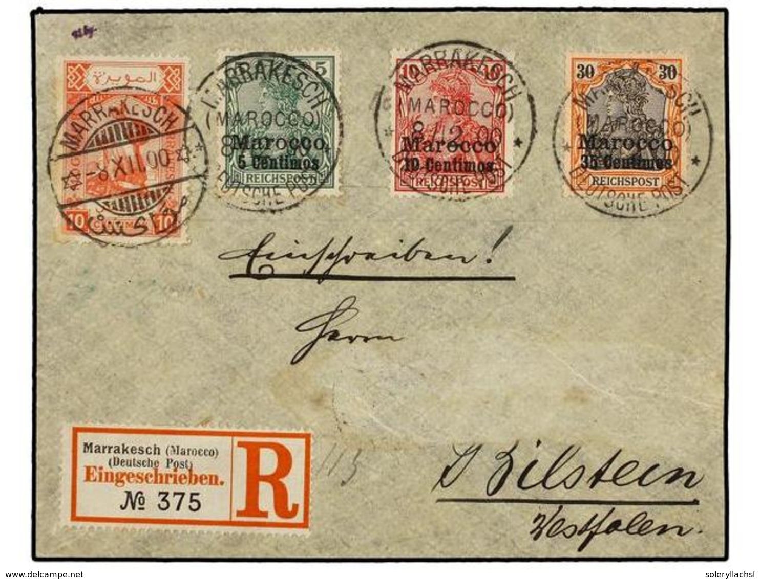 MARRUECOS: CORREO LOCAL. Yv.93. 1900. MARRAKECH A ALEMANIA. Sobre Circulado Con Sello Local De 10 Cts. Rojo Junto A Sell - Sonstige & Ohne Zuordnung