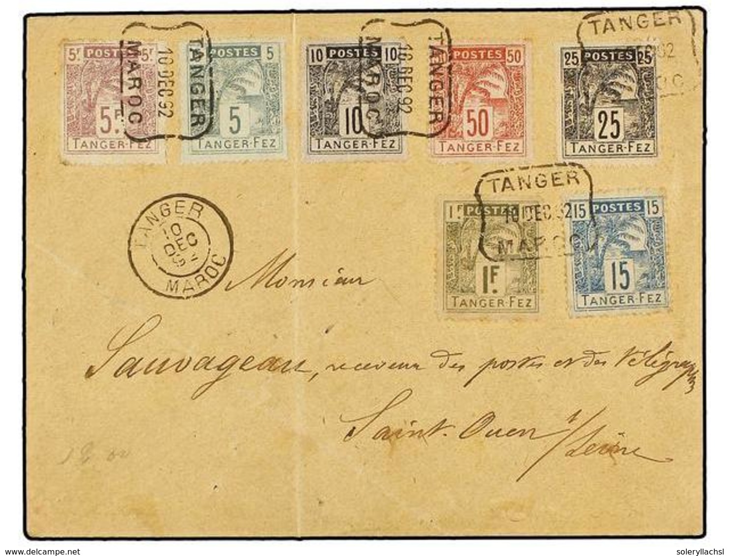 MARRUECOS: CORREO LOCAL. Yv.121/27. 1894. TANGER A FRANCIA. Sobre Franqueado Con La Serie Completa Del Correo Local De T - Other & Unclassified