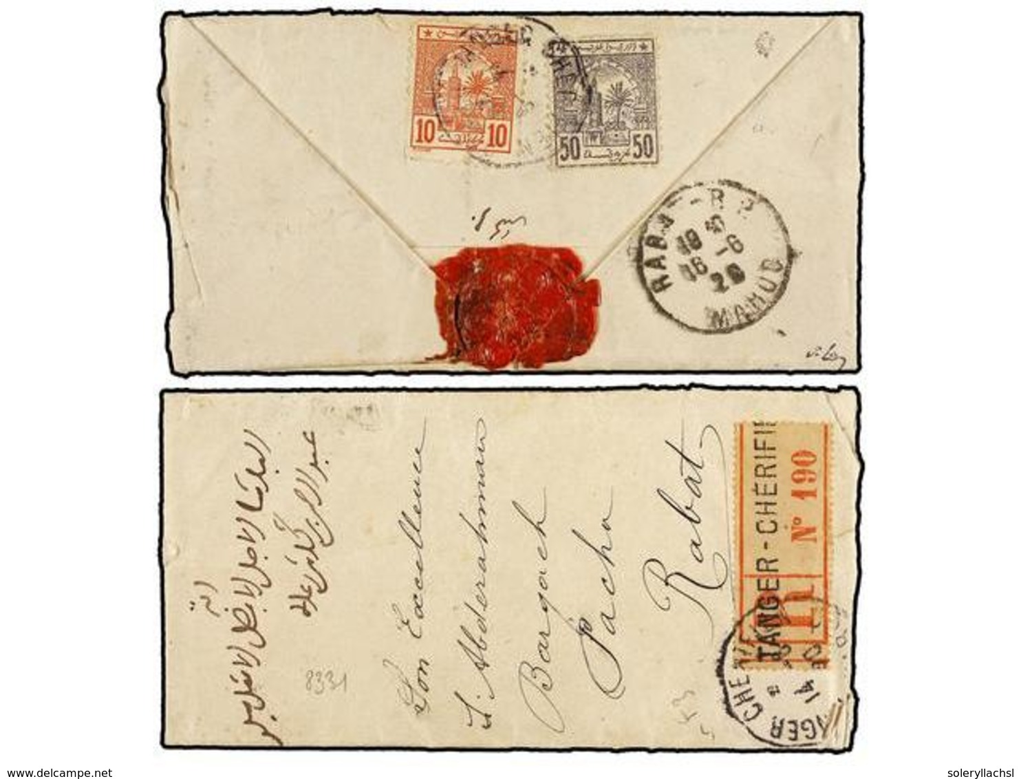 MARRUECOS: POSTES CHERIFIENNES. Yv.6, 12. 1920. TANGER A RABAT. Carta Local Circulada Con Sellos De 10 Cts. Rojo, 50 Cts - Otros & Sin Clasificación