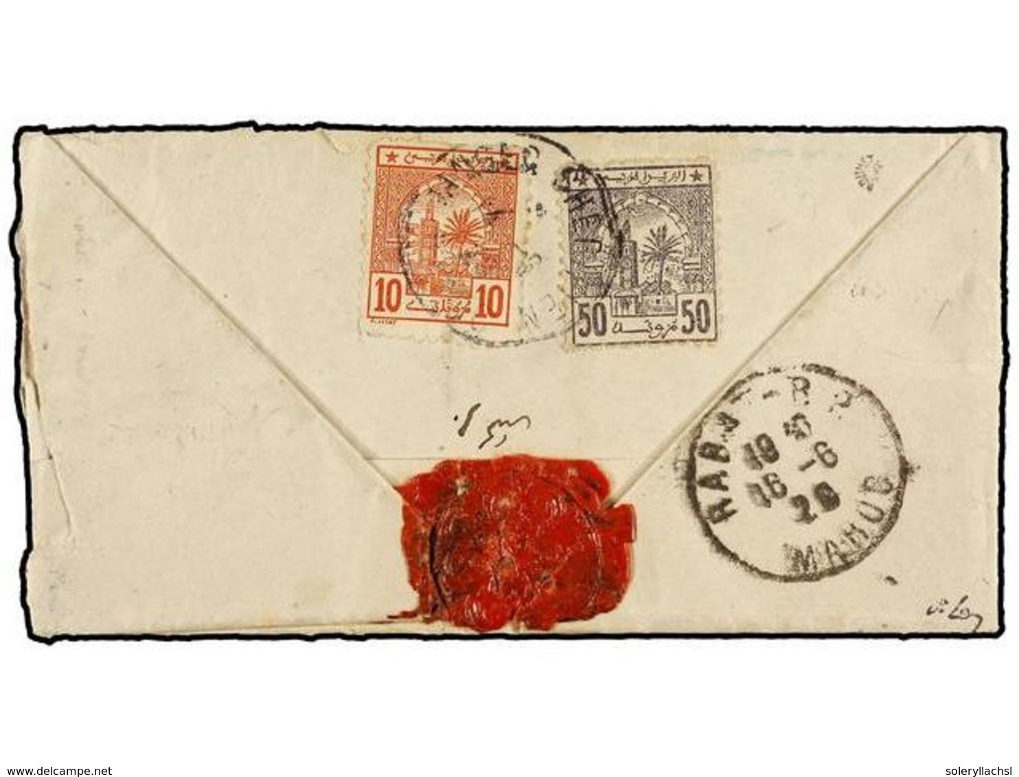 MARRUECOS: POSTES CHERIFIENNES. Yv.6, 12. 1920. TANGER A RABAT. Carta Local Circulada Con Sellos De 10 Cts. Rojo, 50 Cts - Otros & Sin Clasificación