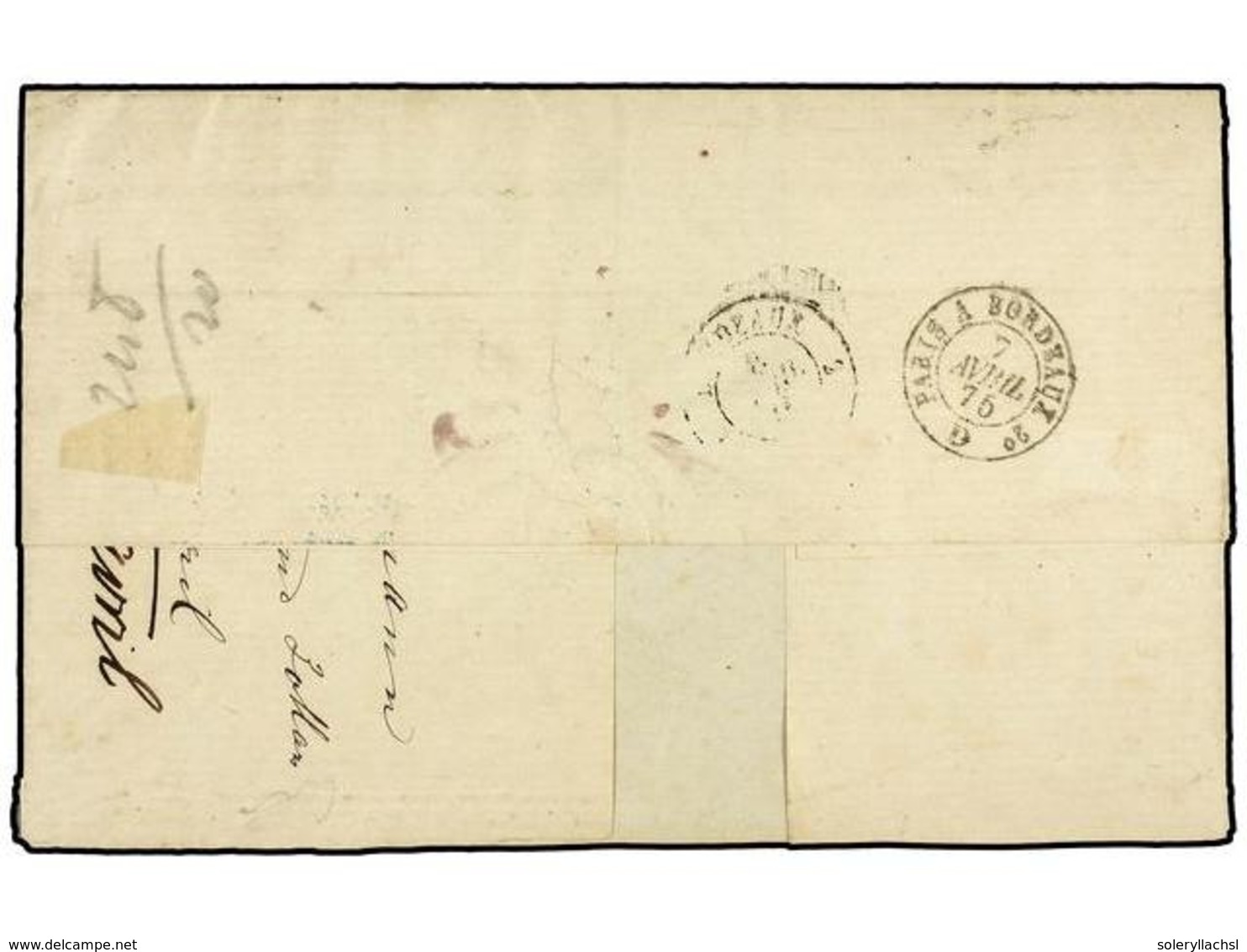 NORUEGA. 1875 (March 31). Cover To Bordeaux Franked By Five 1872-75 3sk. Rose-carmine All Tied By Christaianssund Cds's. - Sonstige & Ohne Zuordnung