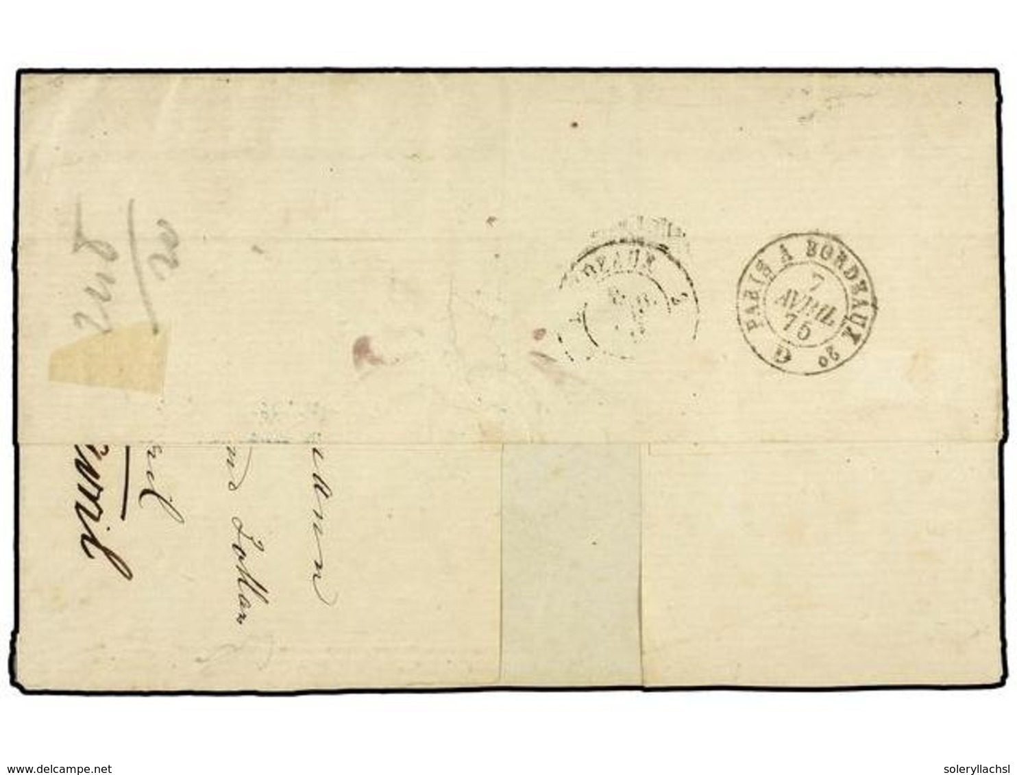 NORUEGA. 1875 (March 31). Cover To Bordeaux Franked By Five 1872-75 3sk. Rose-carmine All Tied By Christaianssund Cds's. - Otros & Sin Clasificación