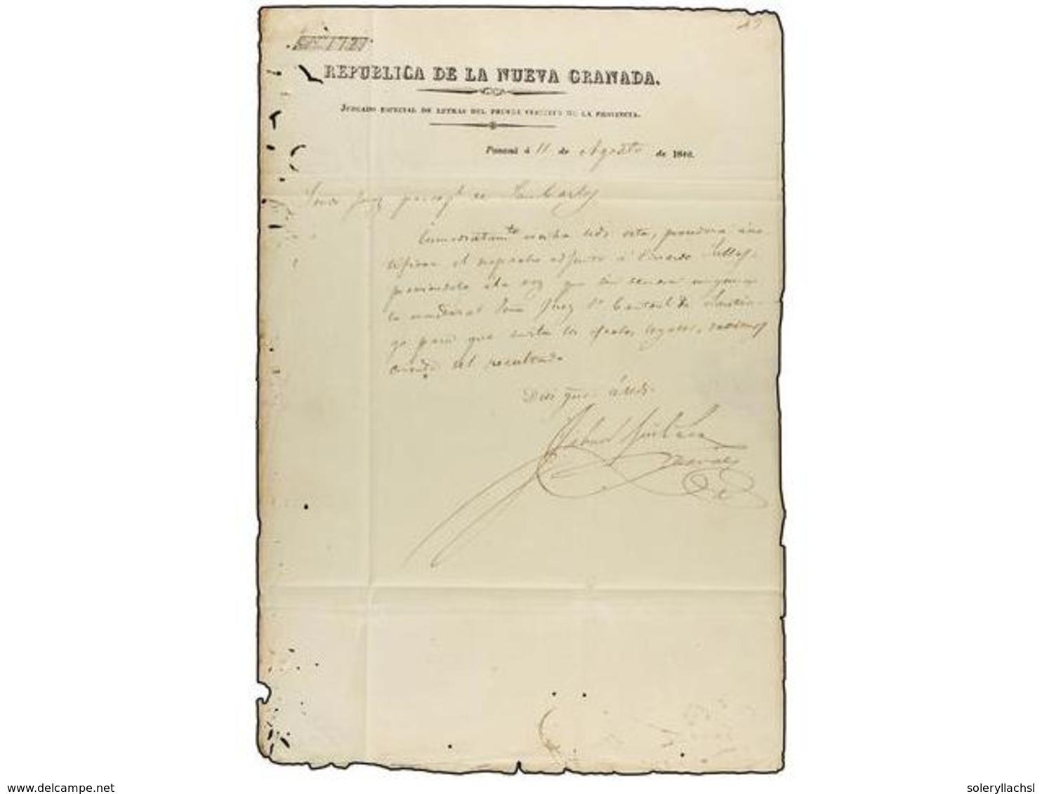 PANAMA. 1846 (11 Agosto). PANAMÁ A SAN CARLOS. Carta Completa (precioso Encabezamiento Impreso En El Interior). Marca PA - Sonstige & Ohne Zuordnung