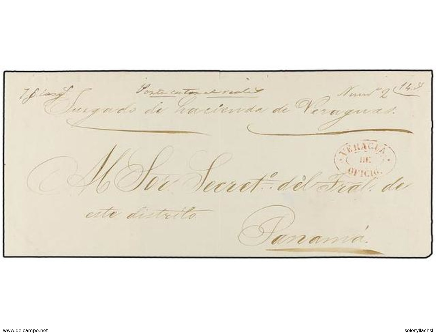 PANAMA. 1847 (20 Mayo). SANTIAGO A PANAMÁ. Plica Judicial Con La Marca Ovalada VERAGUA/DE/OFICIO En Rojo Y Porte De 14 R - Autres & Non Classés