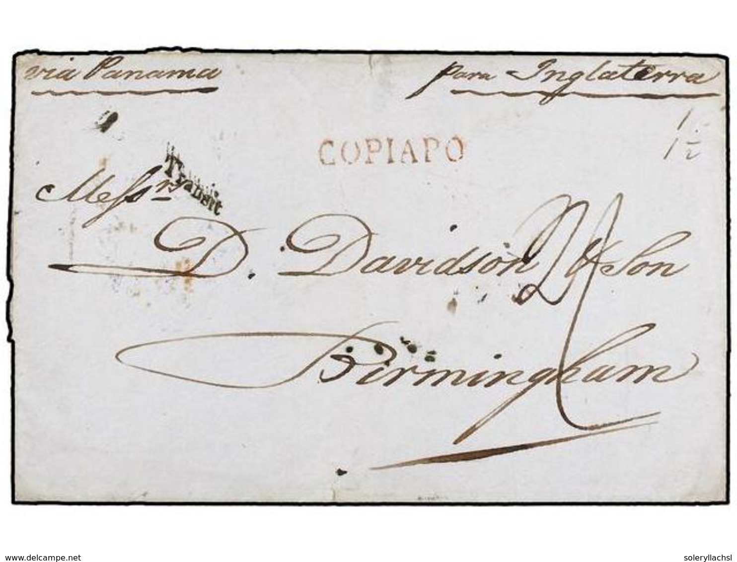 PANAMA. 1848. COPIAPO (Chile) A GRAN BRETAÑA. Envuelta, Marca Lineal COPIAPO En Rojo Y TRANSIT En Letras Inclinadas, Mar - Autres & Non Classés