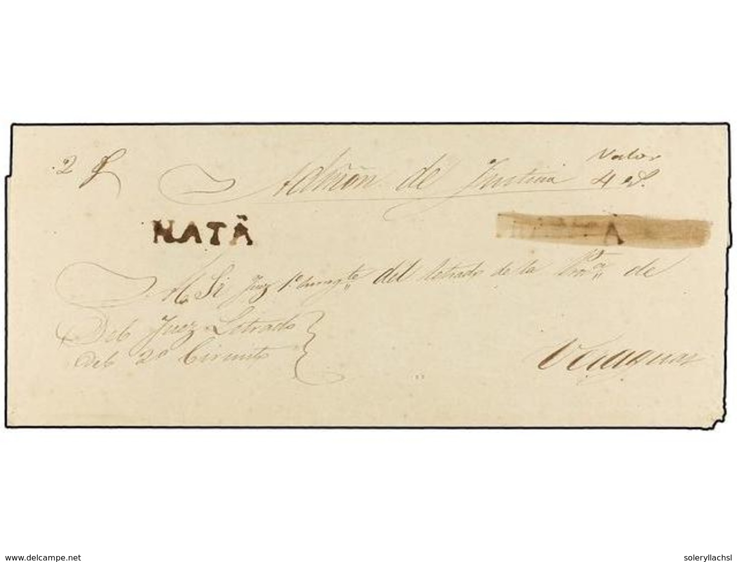 PANAMA. 1851 (16 Febrero). NATA A VERAGUA. Plica Judicial Con La Marca NATA Y FRANCA En Color Sepia, Esta última Fue Bor - Otros & Sin Clasificación