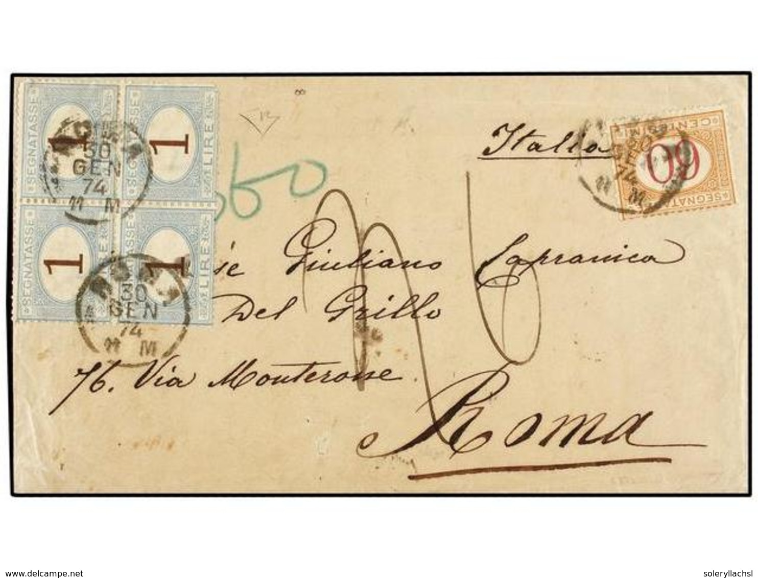 PERU. 1873. CALLAO A ROMA. Circulado Sin Sellos Tasada A La Llegada Con Sellos Italianos De 60 Cts. Y 1 Lira Bloque De C - Otros & Sin Clasificación