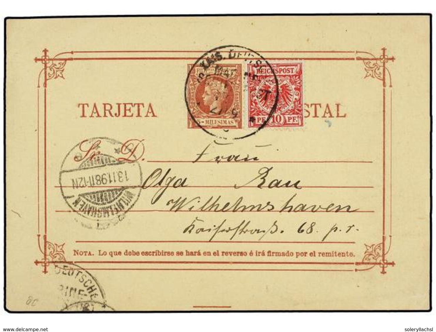 COLONIAS ESPAÑOLAS: FILIPINAS. 1898. Entero Postal De 5 Mils. Rojo Ilustrado Al Dorso LOS SALUDOS DE FILIPINAS Circulado - Autres & Non Classés