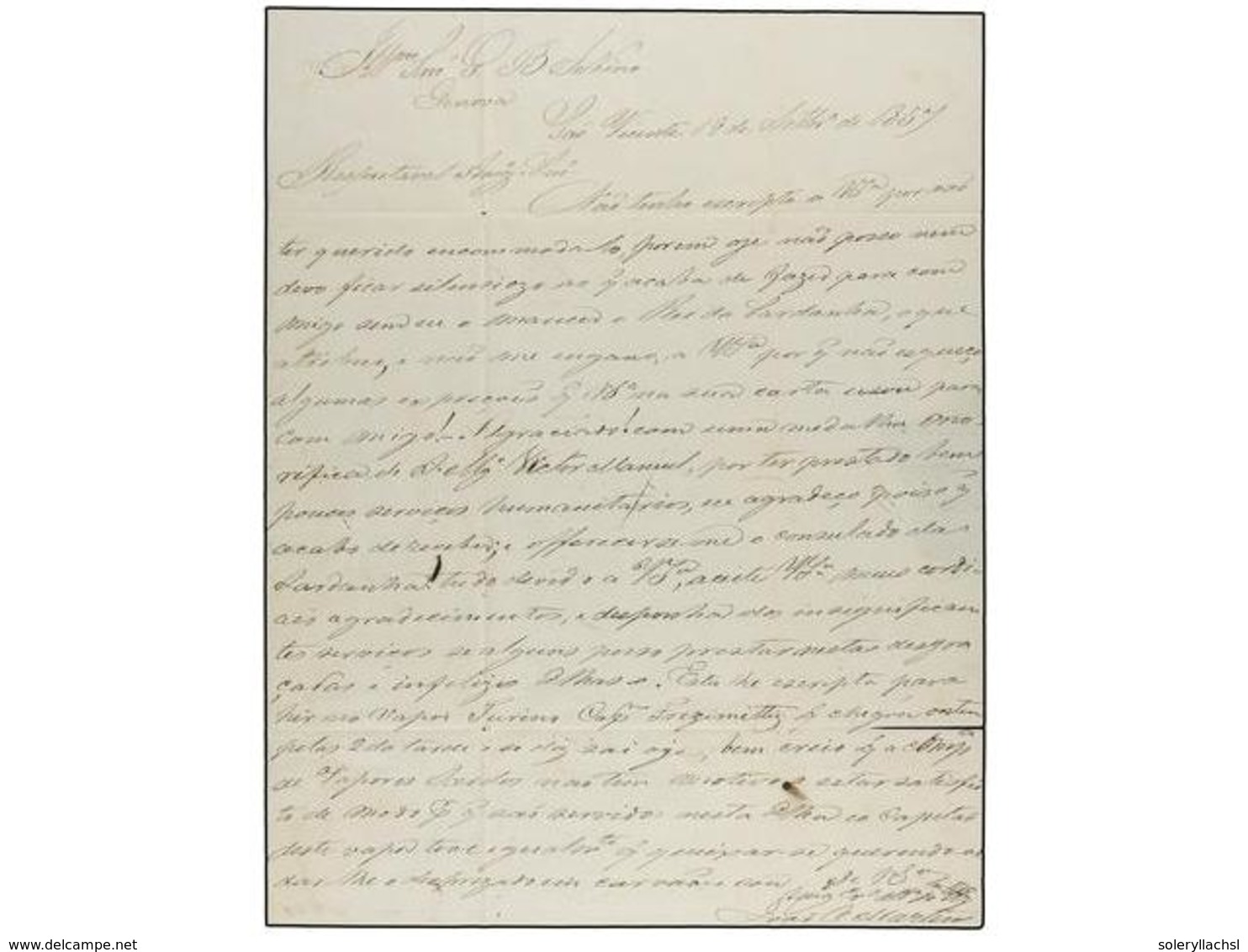 CABO VERDE. 1857. SAO VICENTE A GÉNOVA. Carta Circulada Vía Lisboa Y España. Marca COR. MARITIMO Y Negro Y Tasa De 40 Re - Otros & Sin Clasificación