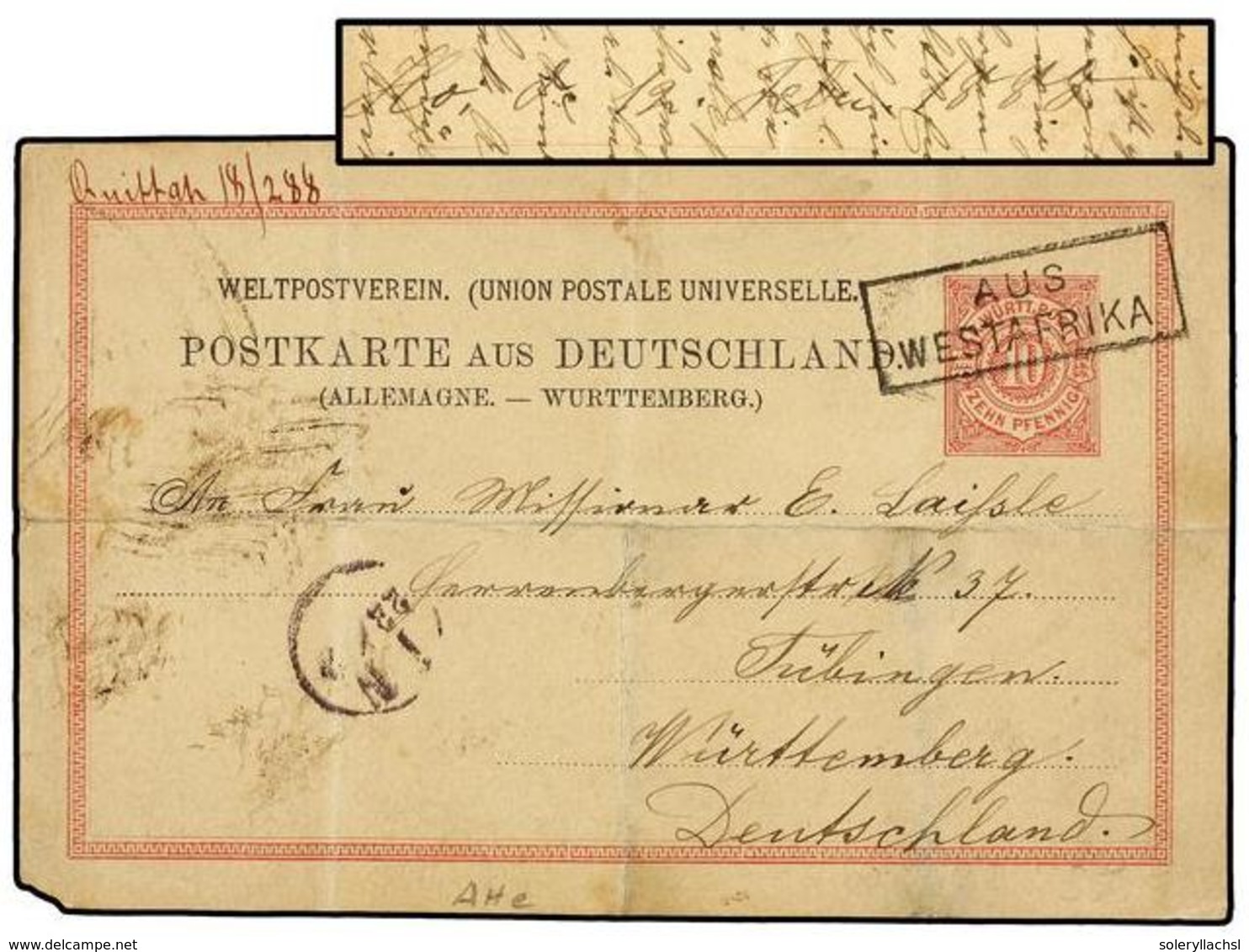 MOZAMBIQUE. 1888. IBO (Mozambique) To GERMANY. 10 Pf. Red German Reply Card Sent Via QUITTAH (Gold Coast) Cancelled AUS/ - Otros & Sin Clasificación