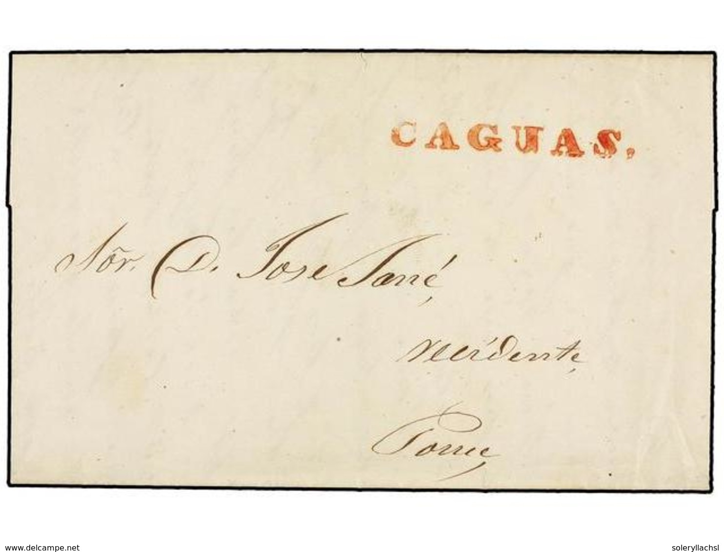 PUERTO RICO. 1844. CAGUAS A PONCE. Carta Completa Con Texto, Marca CAGUAS En Rojo. MAGNÍFICA. - Autres & Non Classés