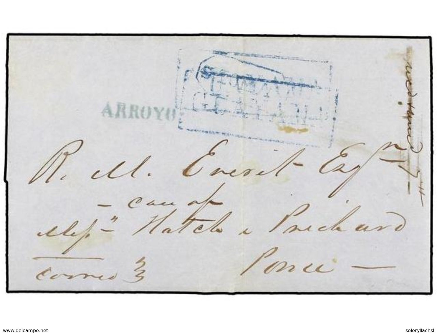 PUERTO RICO. 1850. GUAYAMA A PONCE. Carta Completa Con Texto. Marca S. TOMAS En Azul Puesta Por Error Y Corregida Con Un - Otros & Sin Clasificación