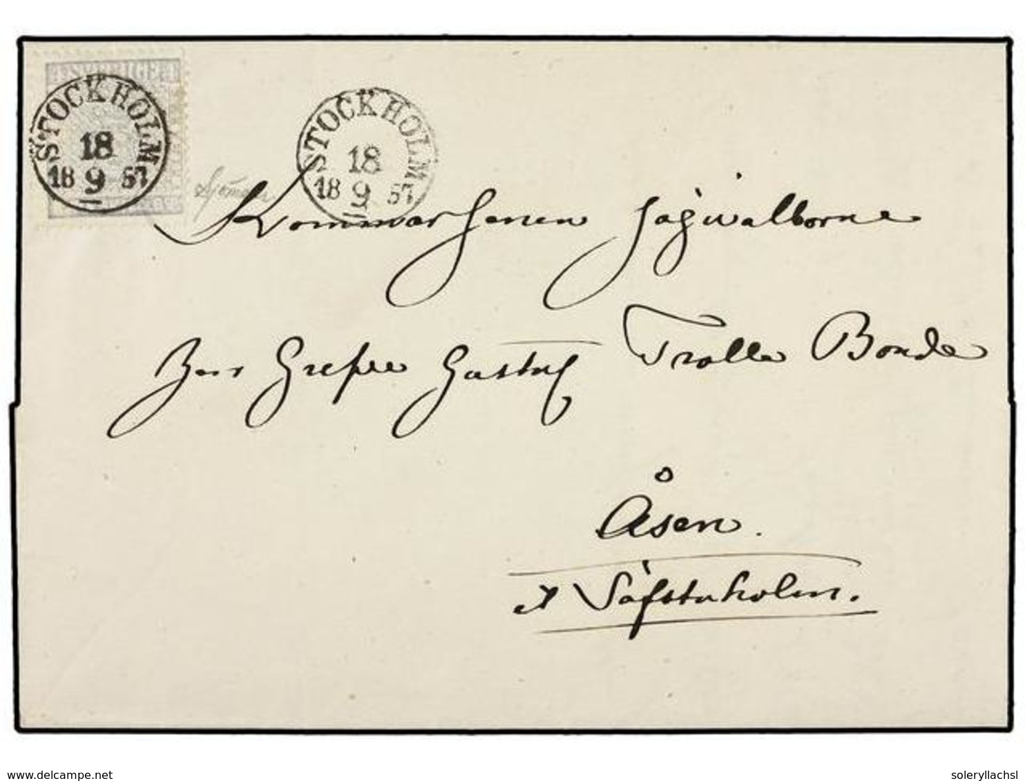 SUECIA. Fa.2i. 1857. STOCKHOLM A ASEN. 4 Sk. Gris Ultramar, Mat. Fechador STOCKHOLM/18 9 57. MAGNÍFICA. Cert. SJOMAN. - Otros & Sin Clasificación