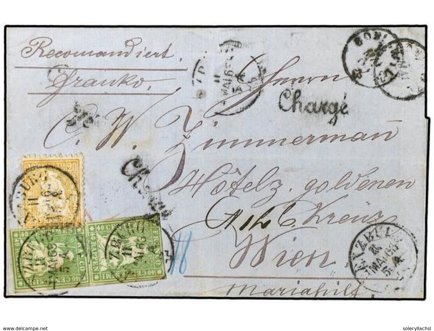 SUIZA. 1863 (May 11th). Registered Cover From Lenzburg To Vienna, Austria Bearing Fine Mixed Issue Franking Of Imperfora - Otros & Sin Clasificación