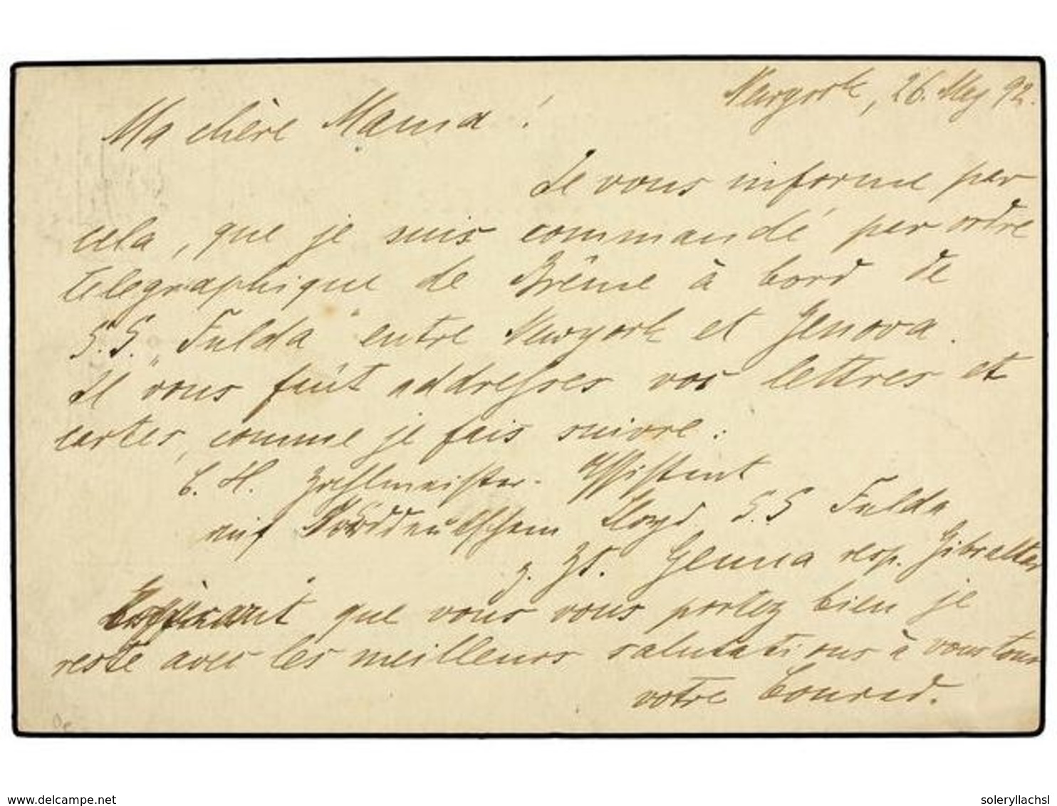 ESTADOS UNIDOS. 1892. NEW YORK To BERLIN. German Reply Card Of 5 Pf. Green Uprated With Two 3 P. Brown German Stamps Can - Autres & Non Classés