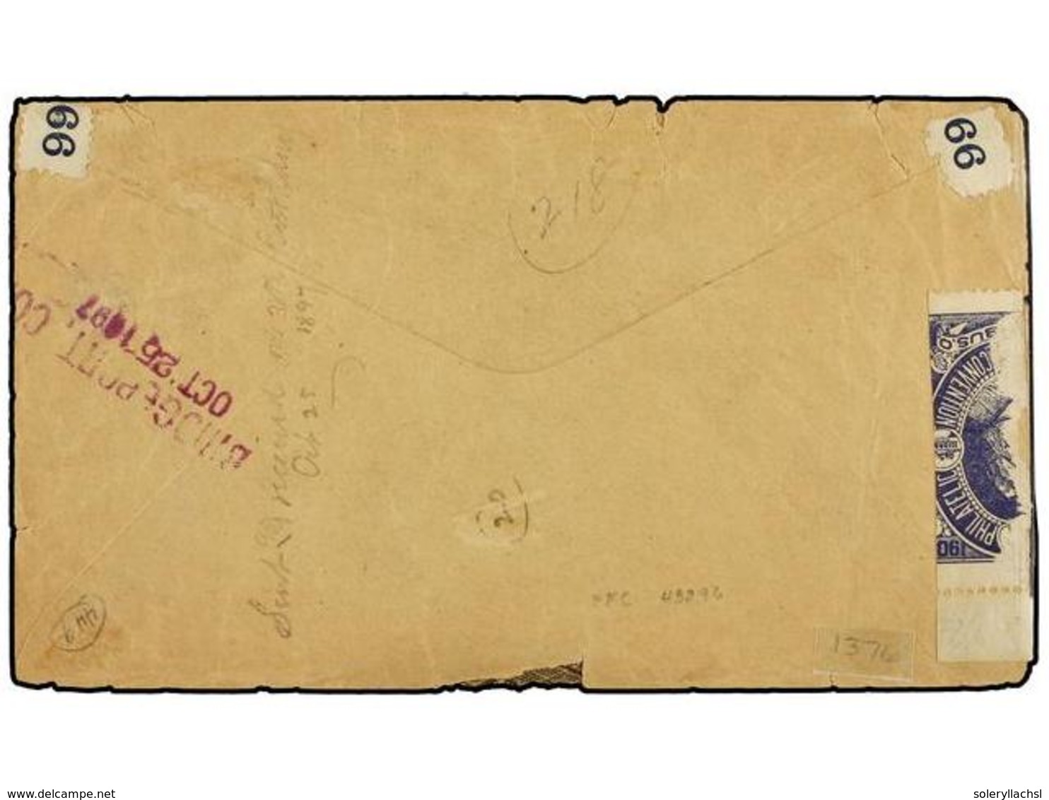 ESTADOS UNIDOS. Sc.70P4. 1897 (Oct. 5). SOUTH MERIDIEN (Conn.) To BRIDGEPORT. Envelope Used With A 24 Cents. Red Lilac P - Otros & Sin Clasificación