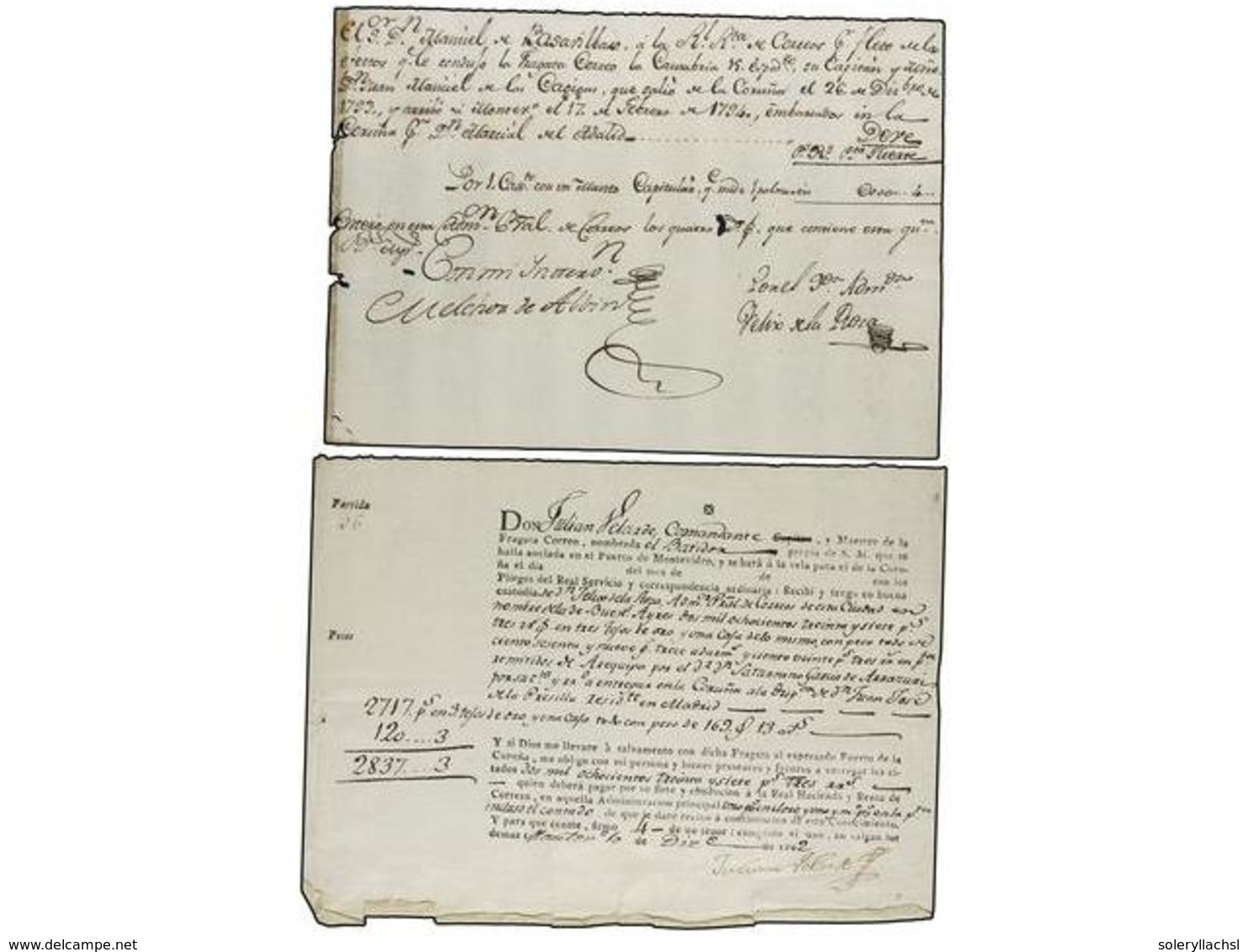 URUGUAY. 1793. RECIBO DE ENCOMIENDA De LA CORUÑA A MONTEVIDEO Dirigida A M. De Basavilbaso Y 1802 Registro De Carga De L - Sonstige & Ohne Zuordnung