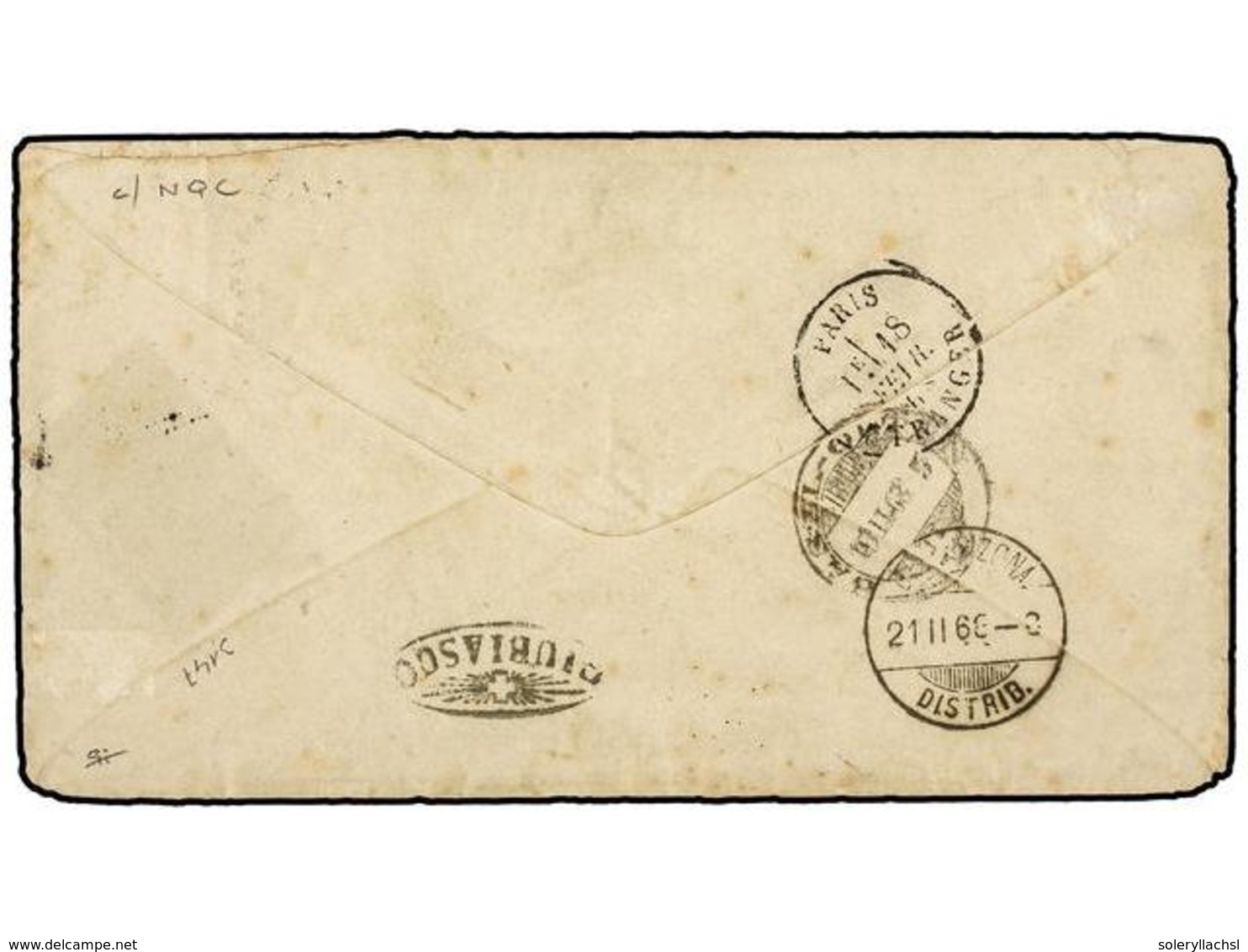 URUGUAY. 1868 (Jan 15). Stampless Cover With MONTEVIDEO Despatch Cds, Used To GIUBIASCO (Switzerland) With Fine Strike O - Sonstige & Ohne Zuordnung