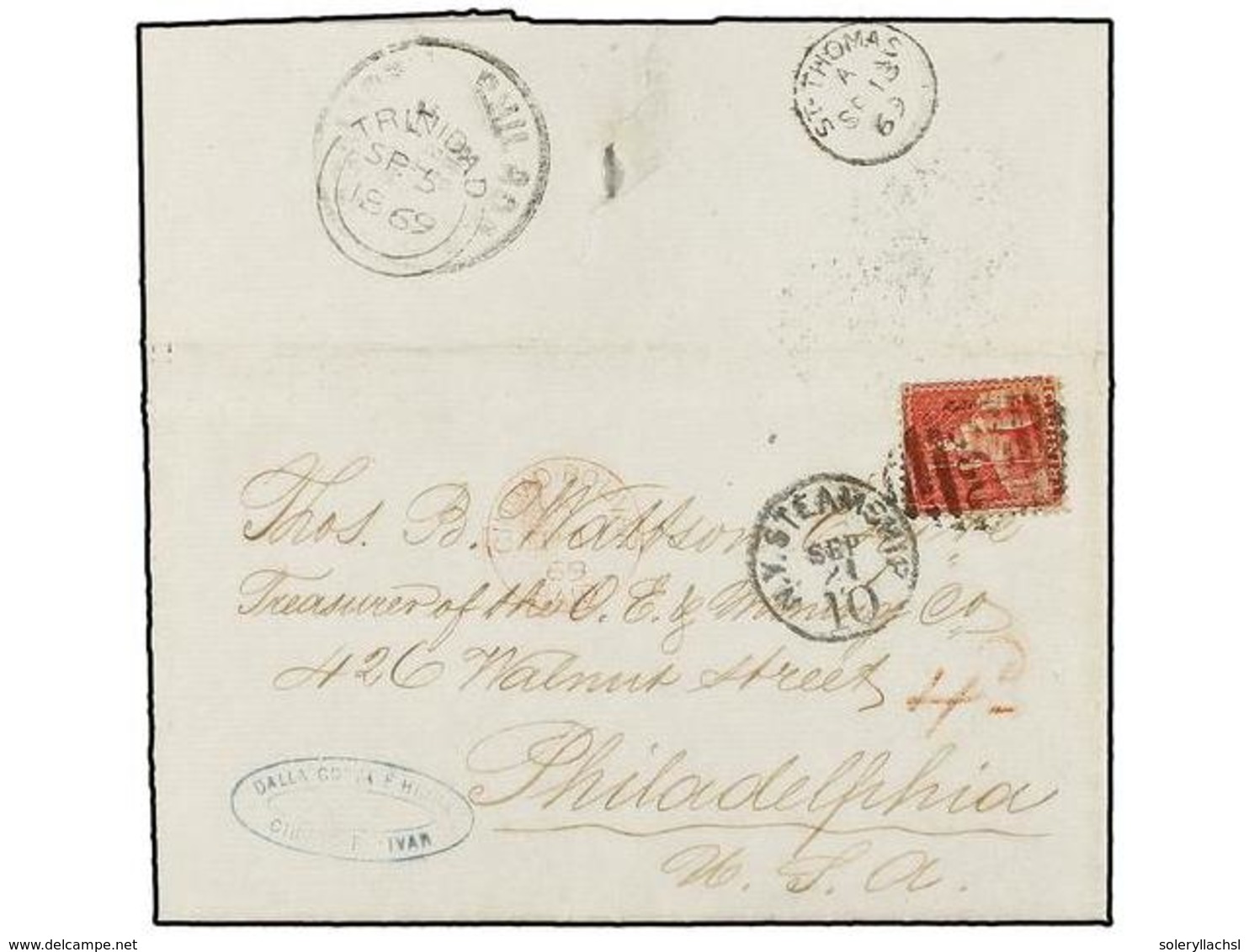VENEZUELA. 1869. CIUDAD BOLIVAR To PHILADELPHIA (Usa). Entire Letter Sent From B.P.O. Of CIUDAD BOLIVAR Franked With TRI - Autres & Non Classés